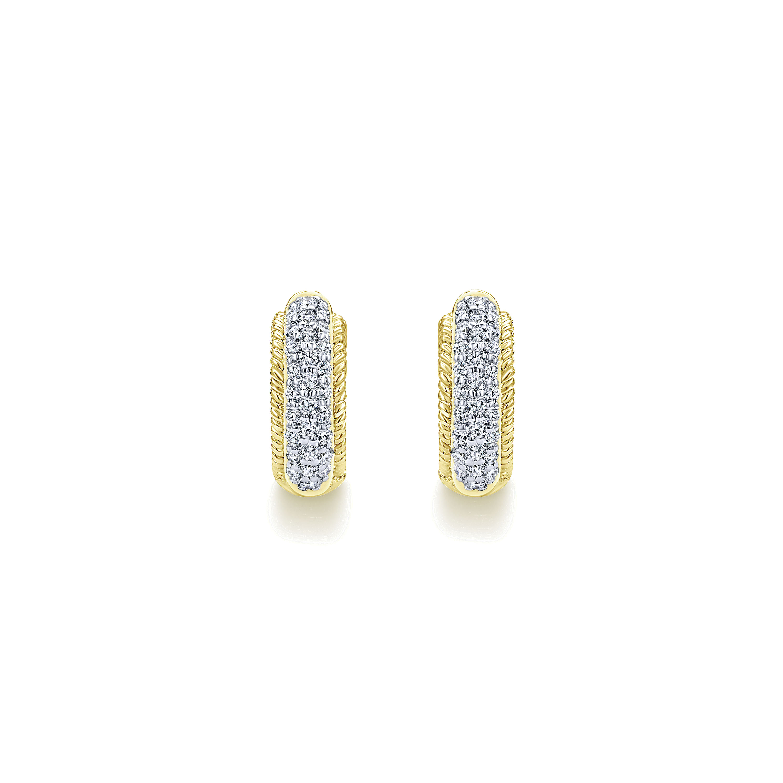 14k Yellow Gold Diamond Huggie Earrings angle 3 14k Yellow Gold Diamond Huggie Earrings angle 3