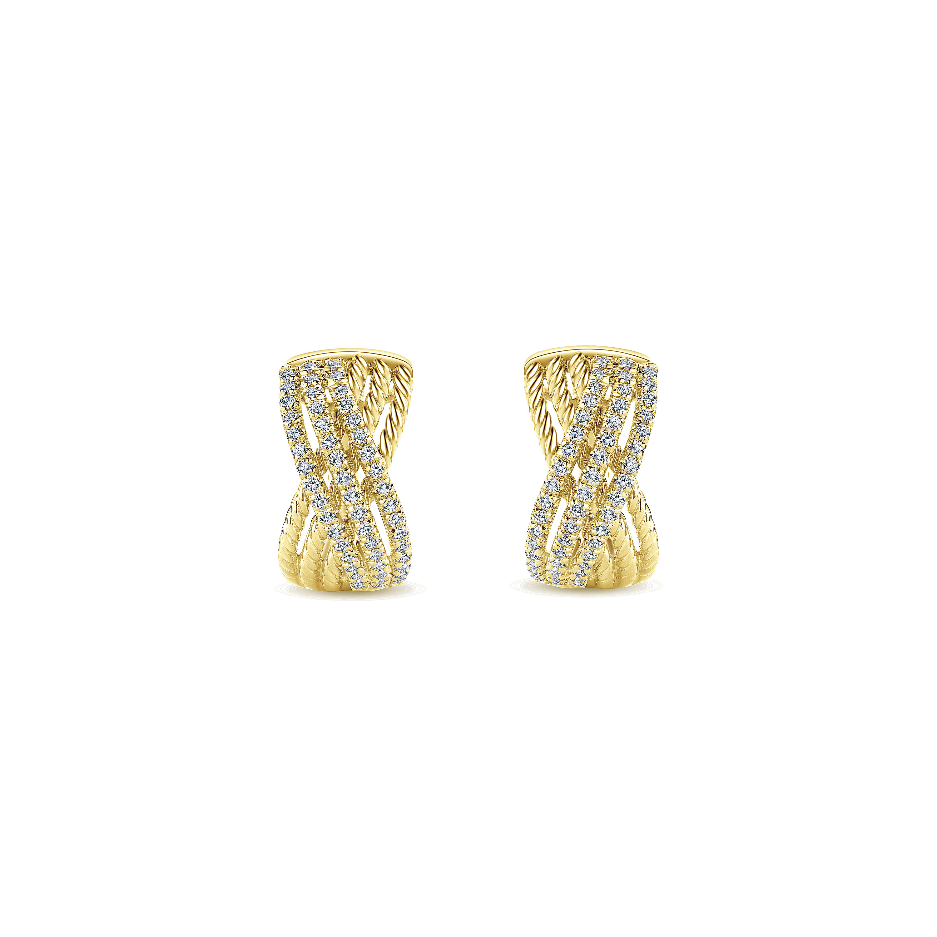 14k Yellow Gold Diamond Huggie Earrings angle 3 14k Yellow Gold Diamond Huggie Earrings angle 3