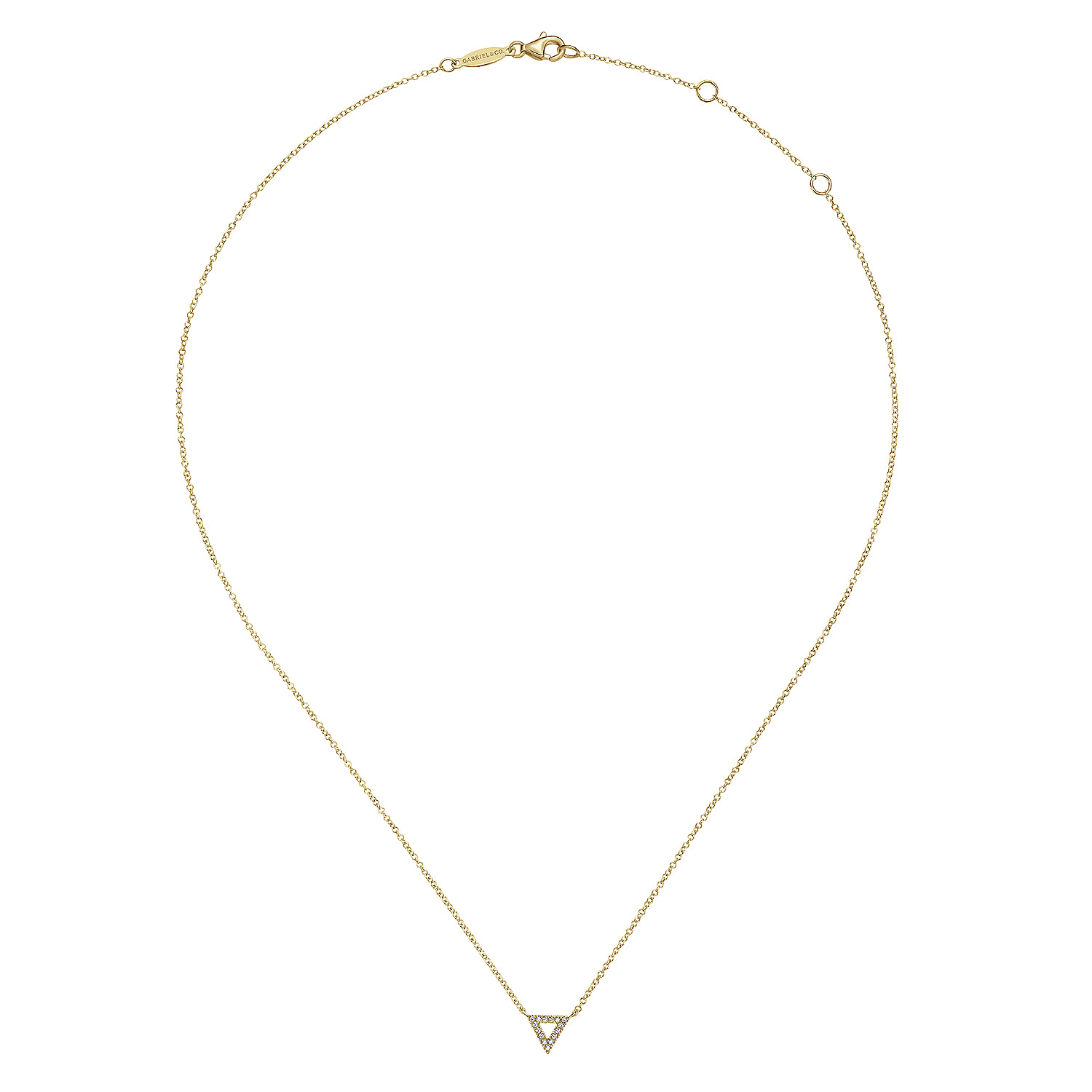 14k Yellow Gold Diamond Open Pavé Triangle Fashion Necklace angle 2 14k Yellow Gold Diamond Open Pavé Triangle Fashion Necklace angle 2
