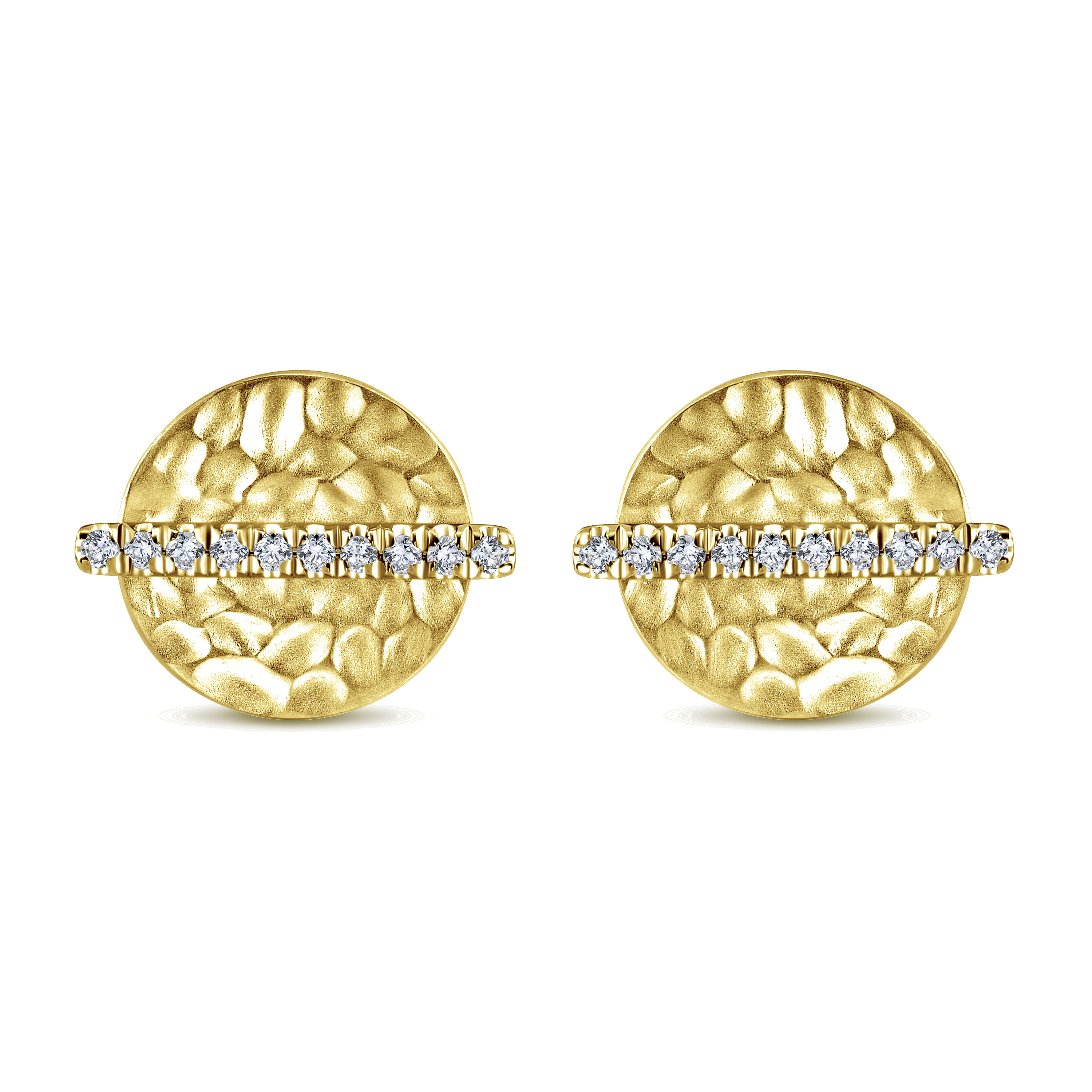 14k Yellow Gold Diamond Pavé and Hammered Stud 14k Yellow Gold Diamond Pavé and Hammered Stud