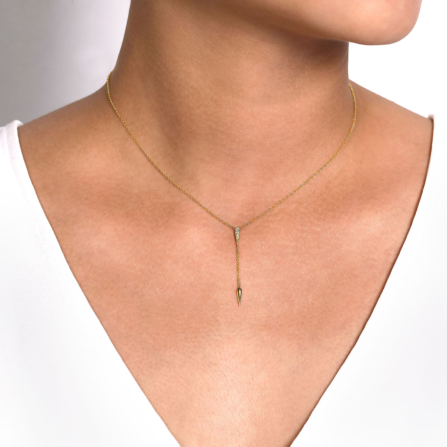 14k Yellow Gold Diamond Petite Y Knots Necklace angle 3 14k Yellow Gold Diamond Petite Y Knots Necklace angle 3