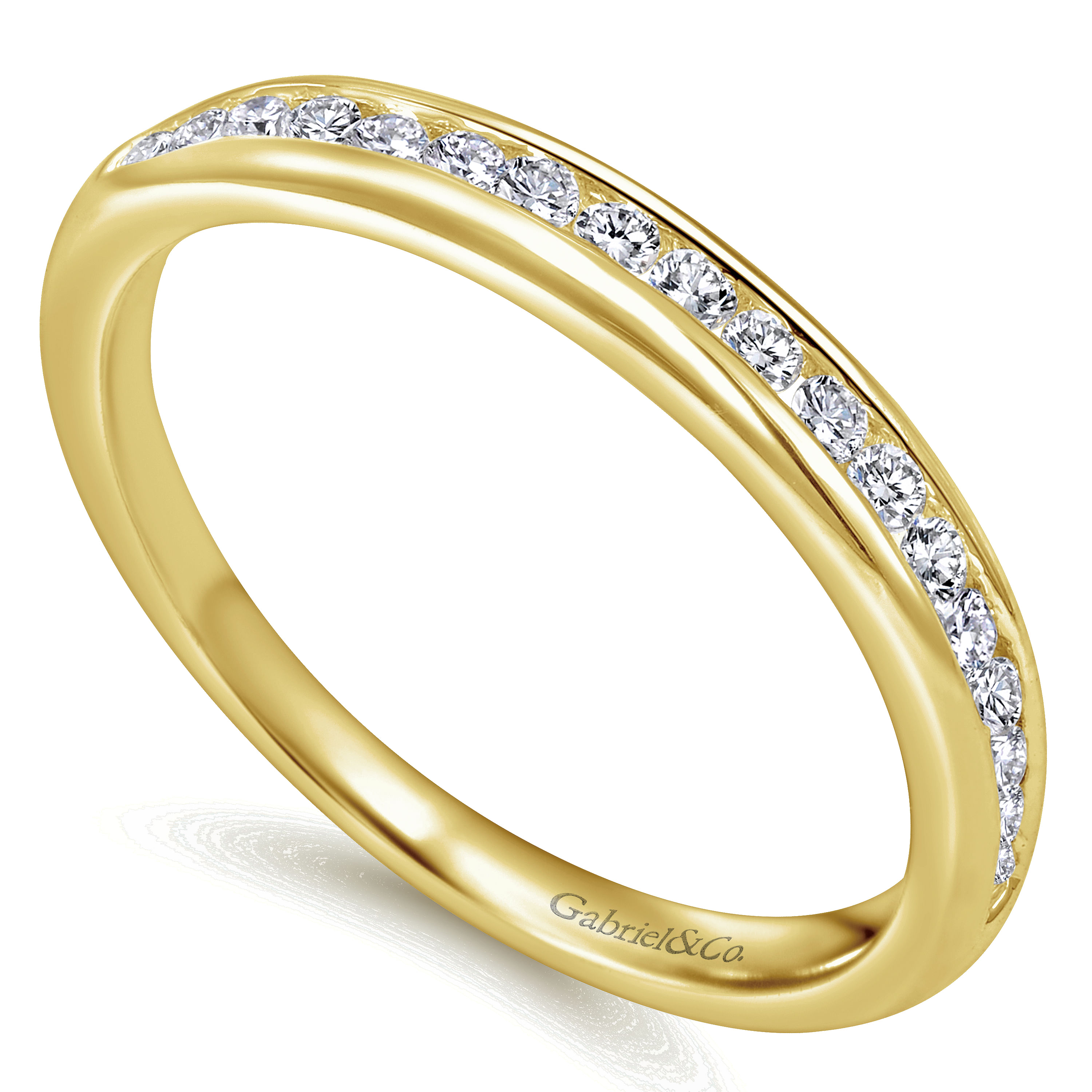 14k Yellow Gold Diamond Straight Wedding Band angle 3 14k Yellow Gold Diamond Straight Wedding Band angle 3