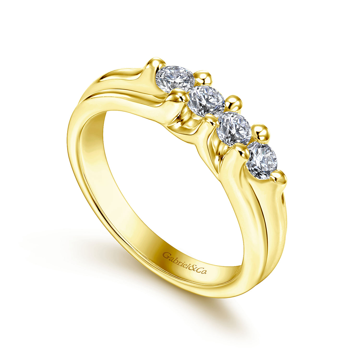 14k Yellow Gold Diamond Straight Wedding Band angle 3 14k Yellow Gold Diamond Straight Wedding Band angle 3