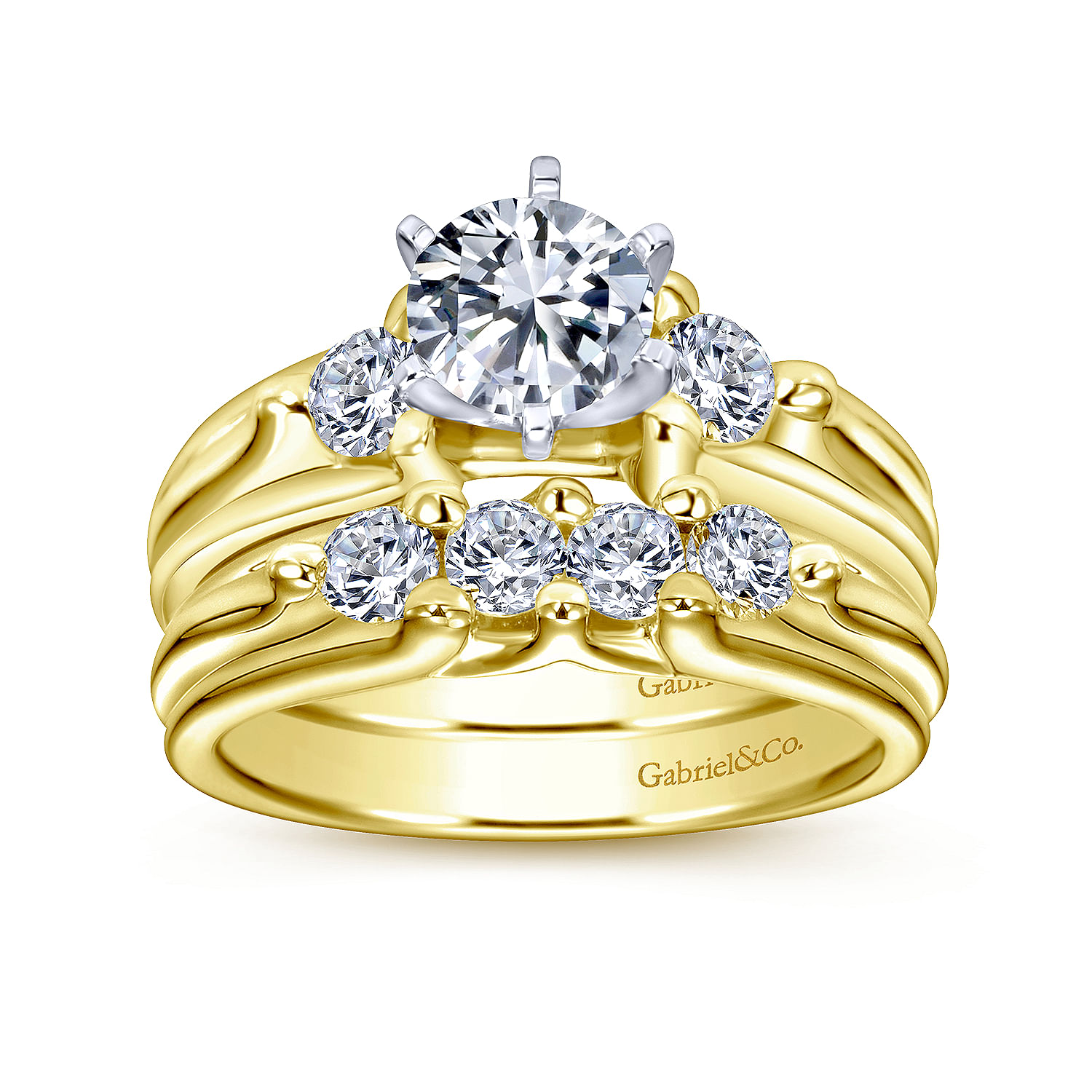 14k Yellow Gold Diamond Straight Wedding Band angle 4 14k Yellow Gold Diamond Straight Wedding Band angle 4