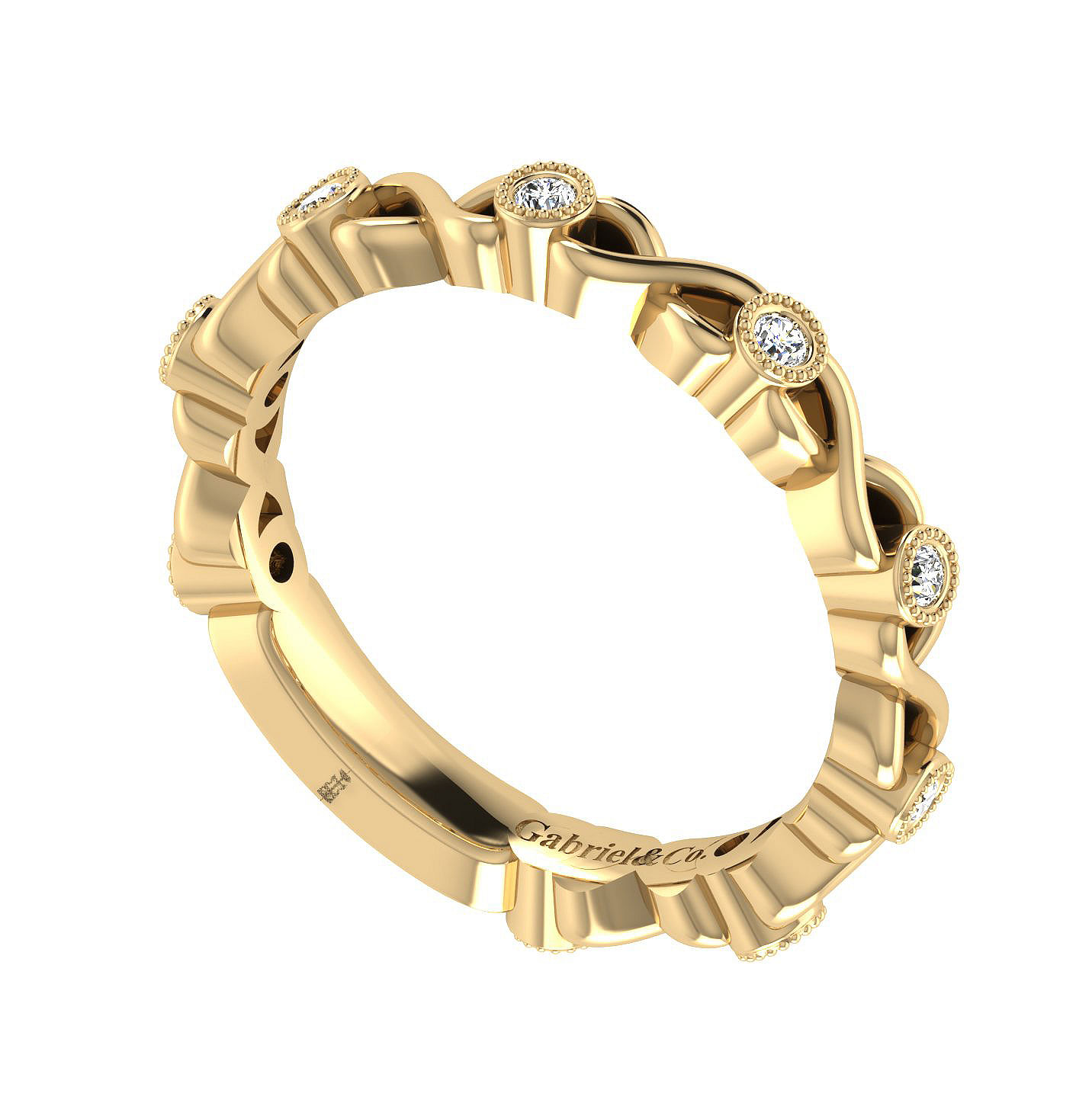 14k Yellow Gold Diamond Straight Wedding Band angle 3 14k Yellow Gold Diamond Straight Wedding Band angle 3