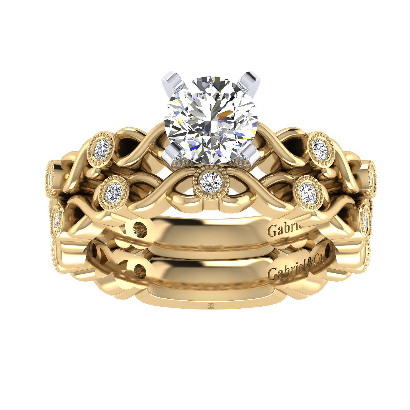 14k Yellow Gold Diamond Straight Wedding Band angle 4 14k Yellow Gold Diamond Straight Wedding Band angle 4