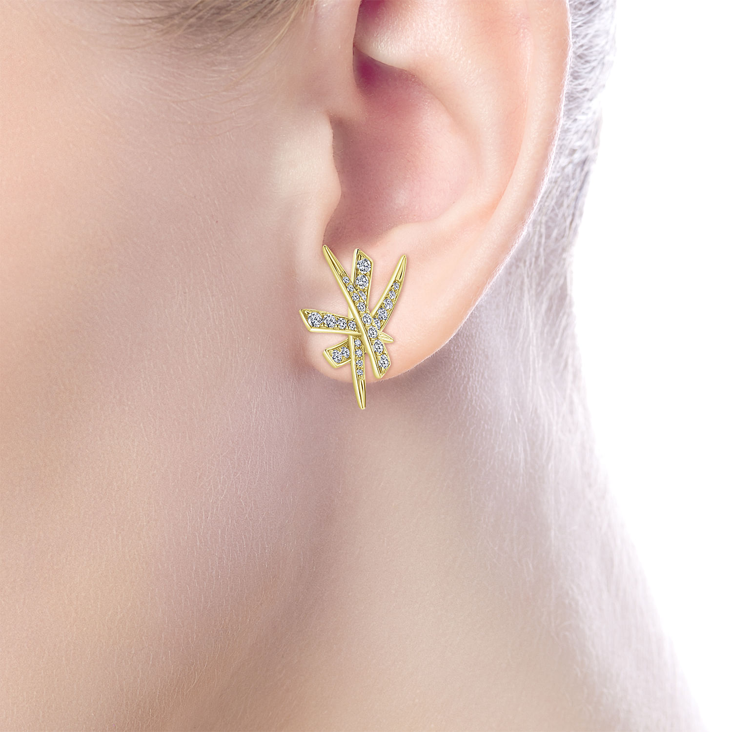 14k Yellow Gold Diamond Stud Earrings angle 2 14k Yellow Gold Diamond Stud Earrings angle 2