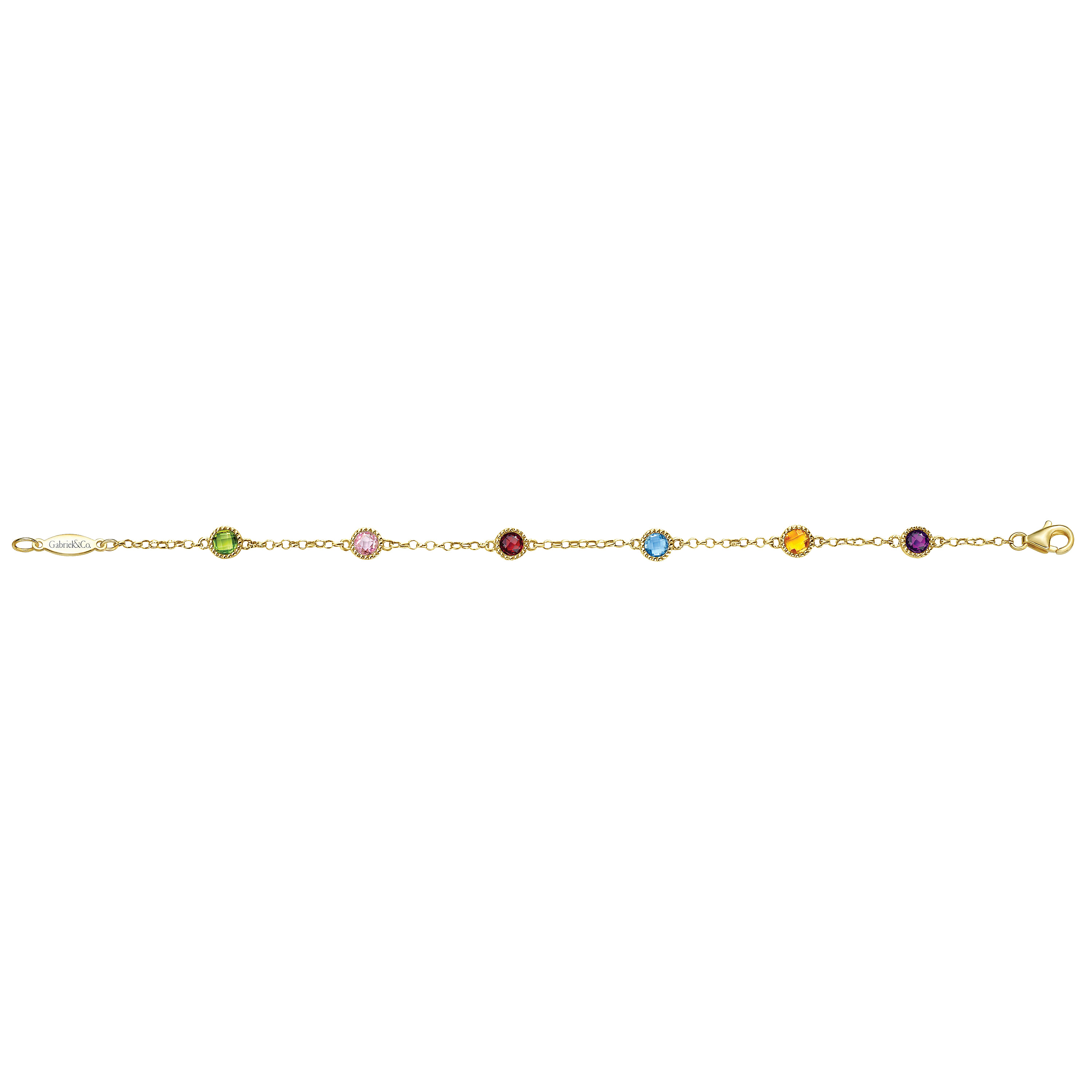 14k Yellow Gold Multi Color Stones Chain Bracelet angle 3 14k Yellow Gold Multi Color Stones Chain Bracelet angle 3