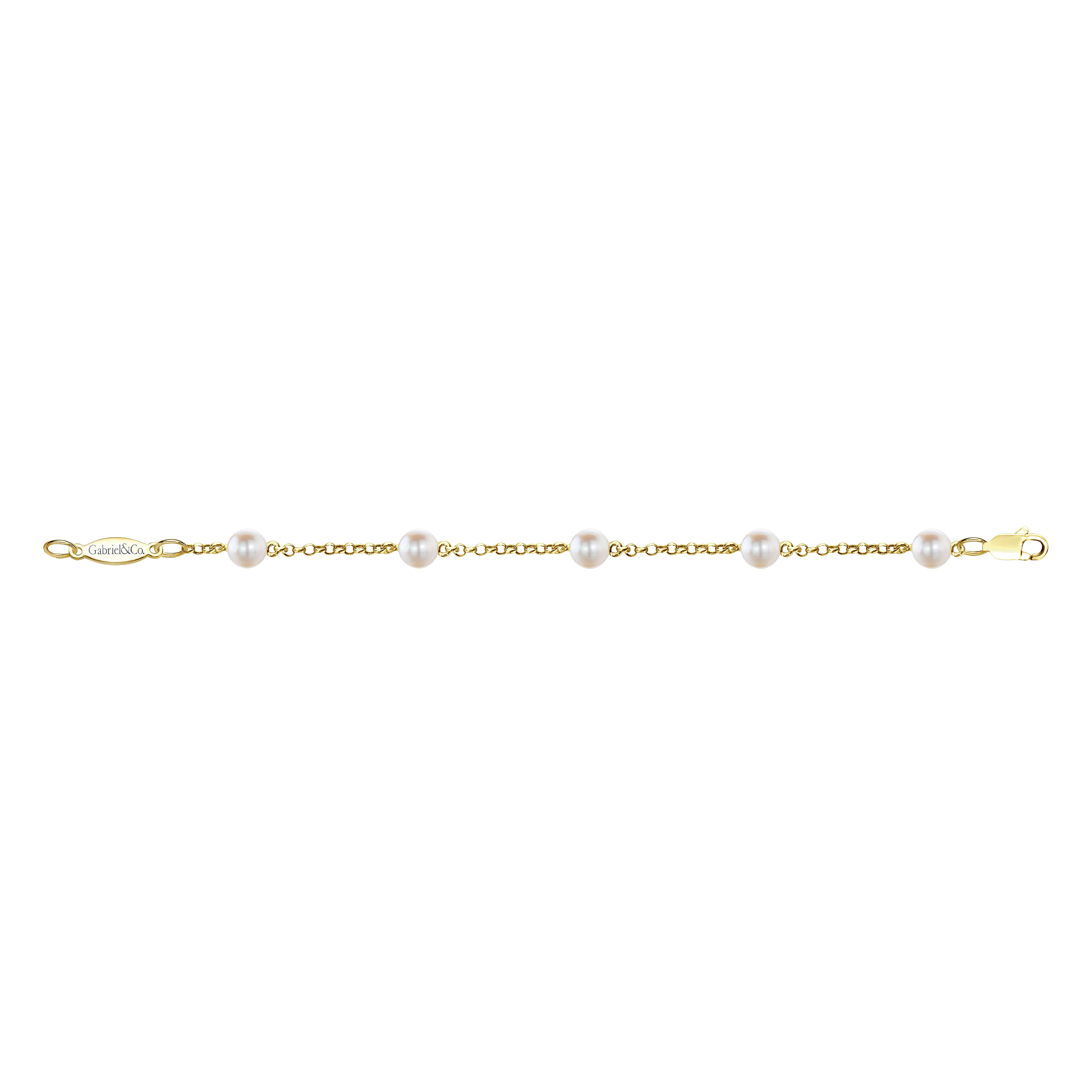 14k Yellow Gold Pearl Chain Bracelet angle 3 14k Yellow Gold Pearl Chain Bracelet angle 3