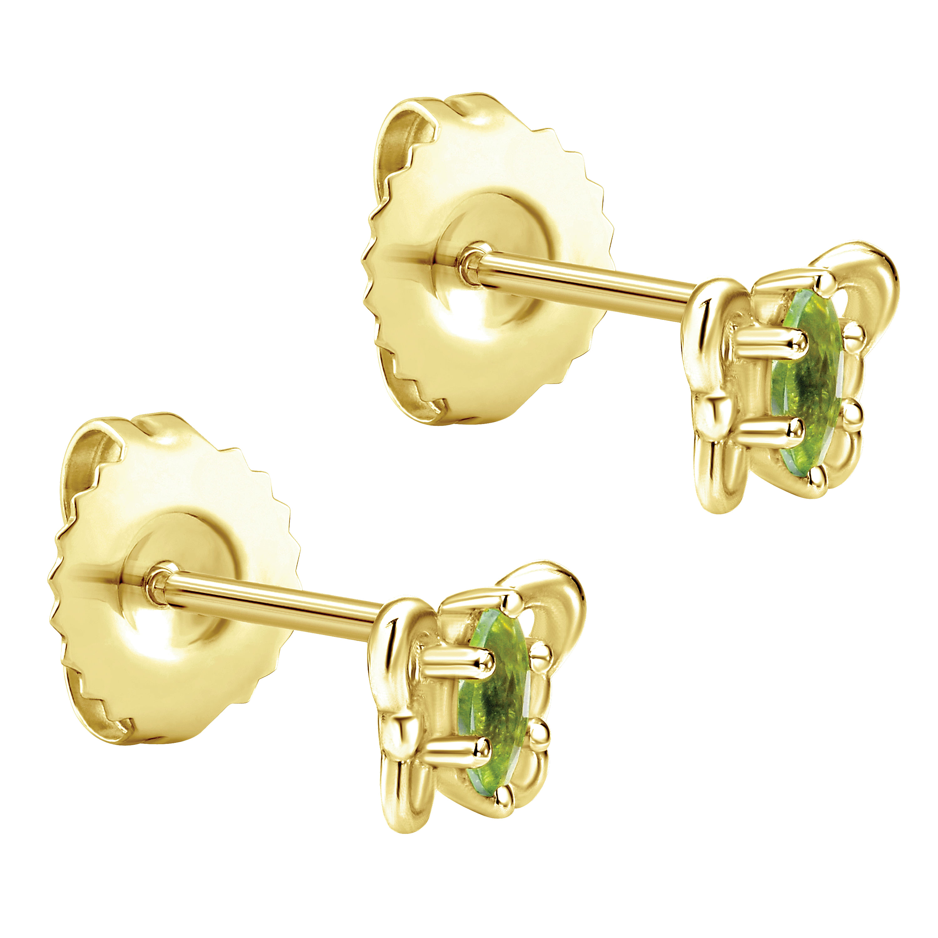 14k Yellow Gold Peridot Stud Earrings angle 2 14k Yellow Gold Peridot Stud Earrings angle 2