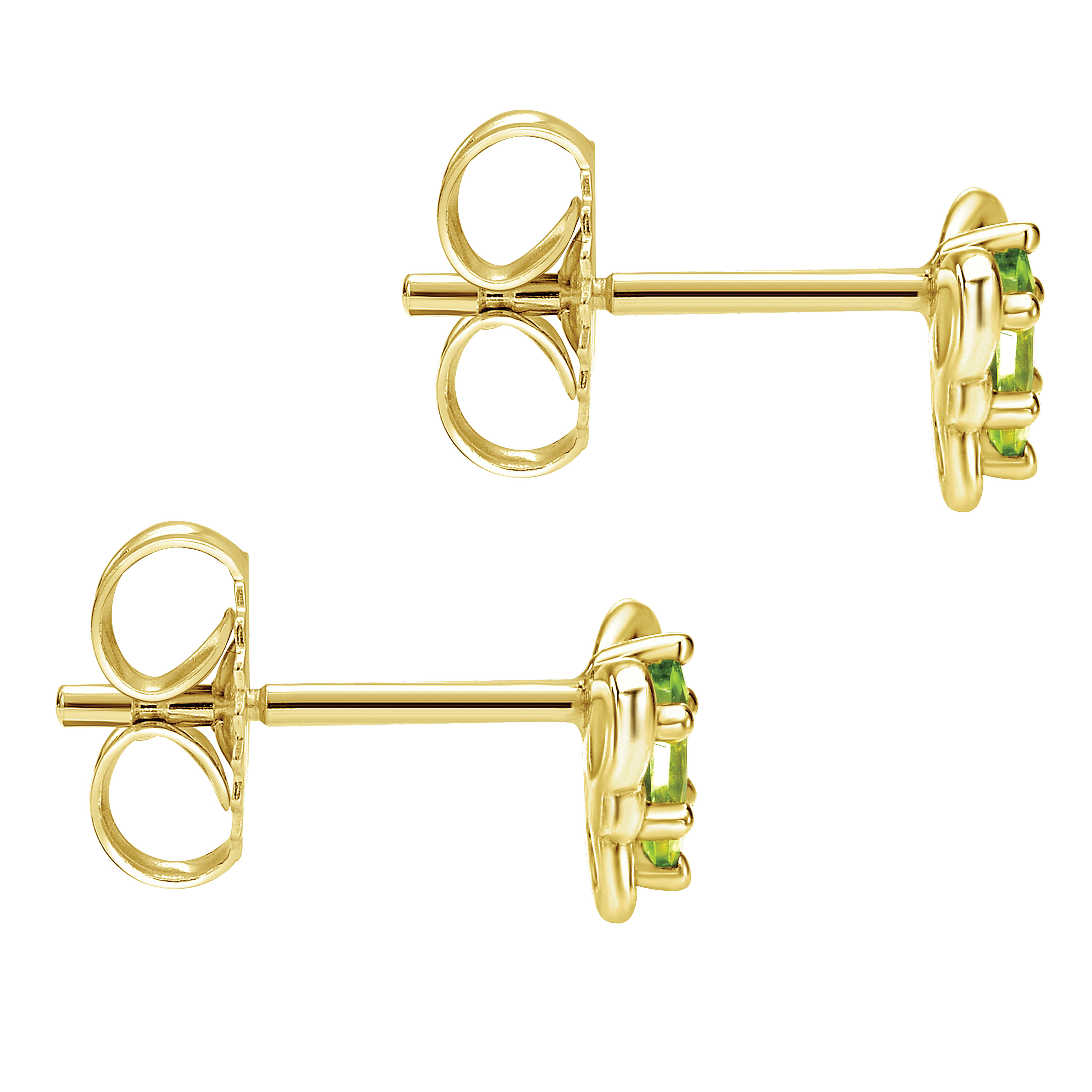 14k Yellow Gold Peridot Stud Earrings angle 3 14k Yellow Gold Peridot Stud Earrings angle 3