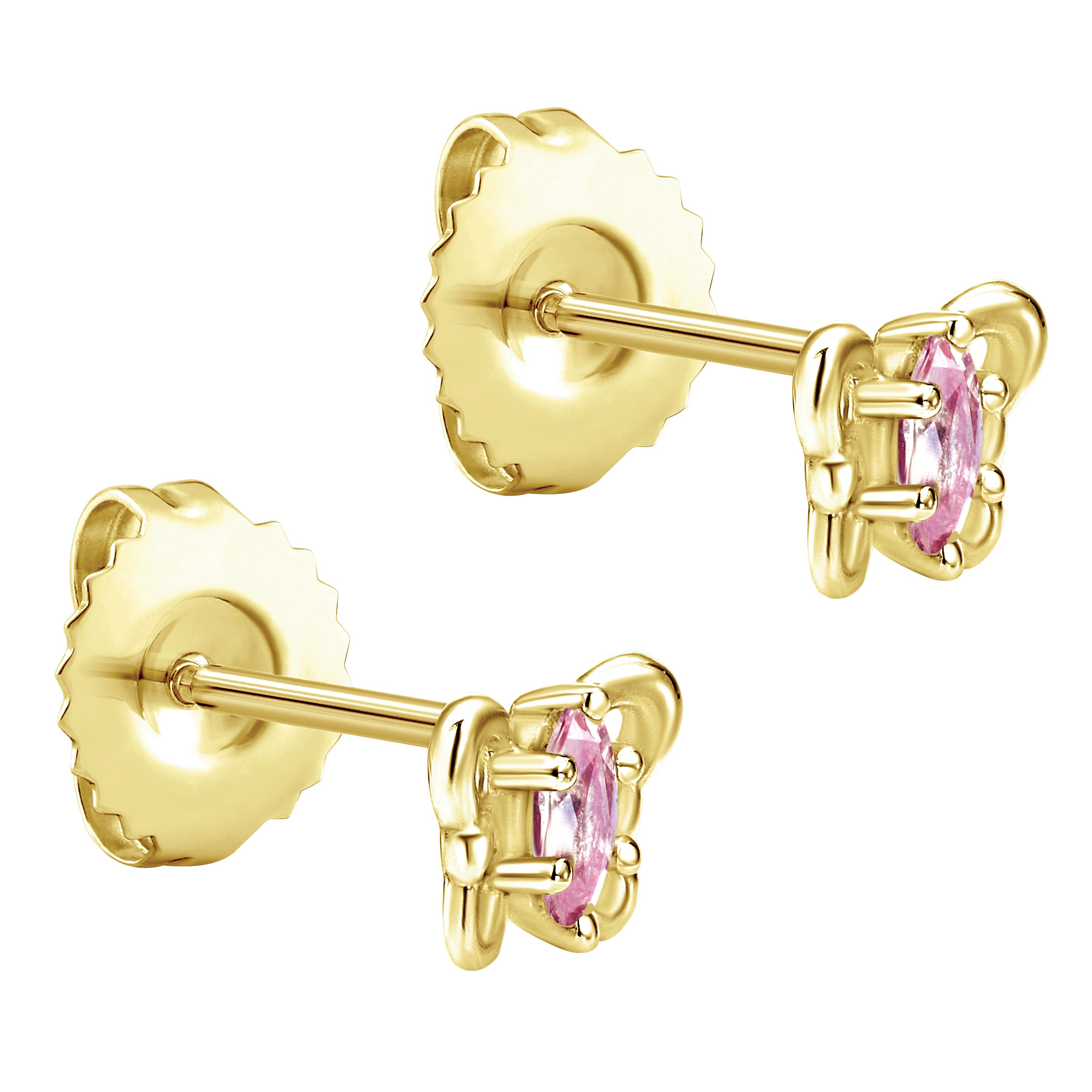 14k Yellow Gold Pink Created Zircon Stud Earrings angle 2 14k Yellow Gold Pink Created Zircon Stud Earrings angle 2