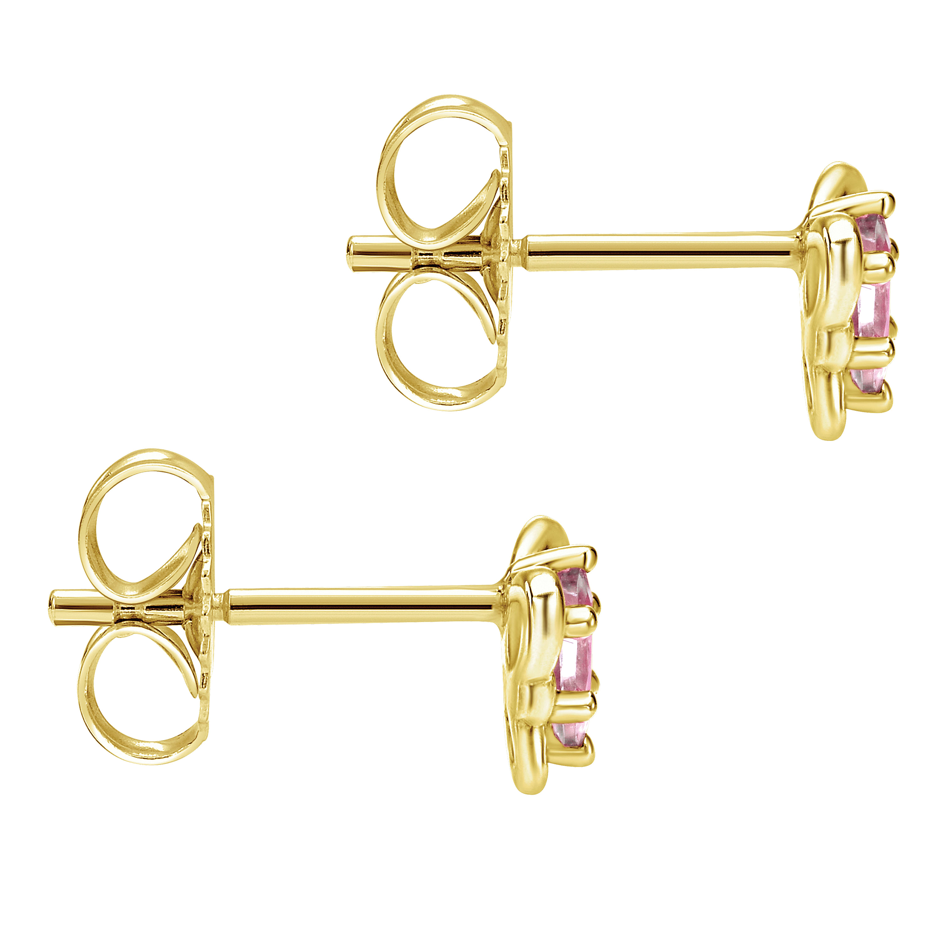 14k Yellow Gold Pink Created Zircon Stud Earrings angle 3 14k Yellow Gold Pink Created Zircon Stud Earrings angle 3