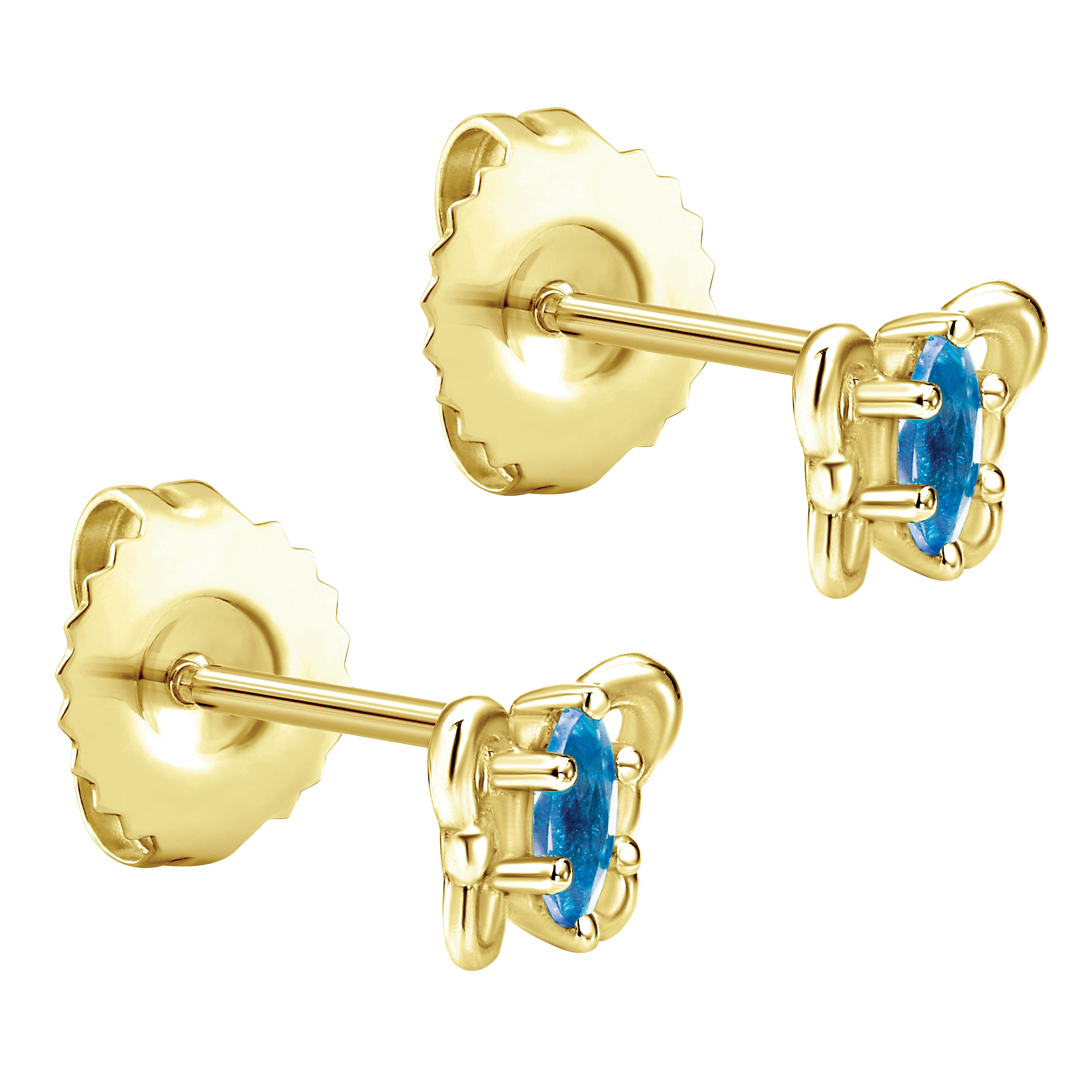 14k Yellow Gold Swiss Blue Topaz Stud Earrings angle 2 14k Yellow Gold Swiss Blue Topaz Stud Earrings angle 2