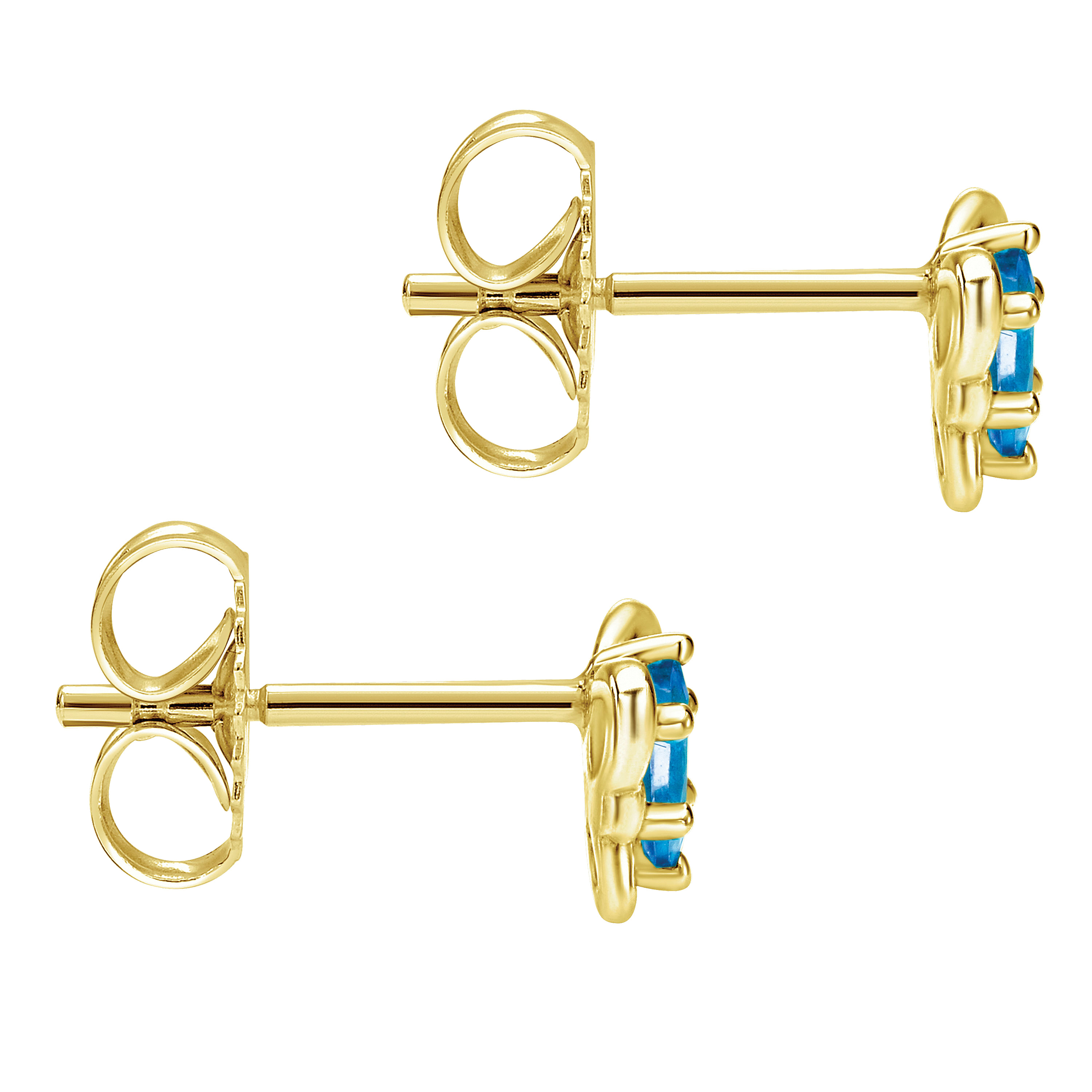 14k Yellow Gold Swiss Blue Topaz Stud Earrings angle 3 14k Yellow Gold Swiss Blue Topaz Stud Earrings angle 3