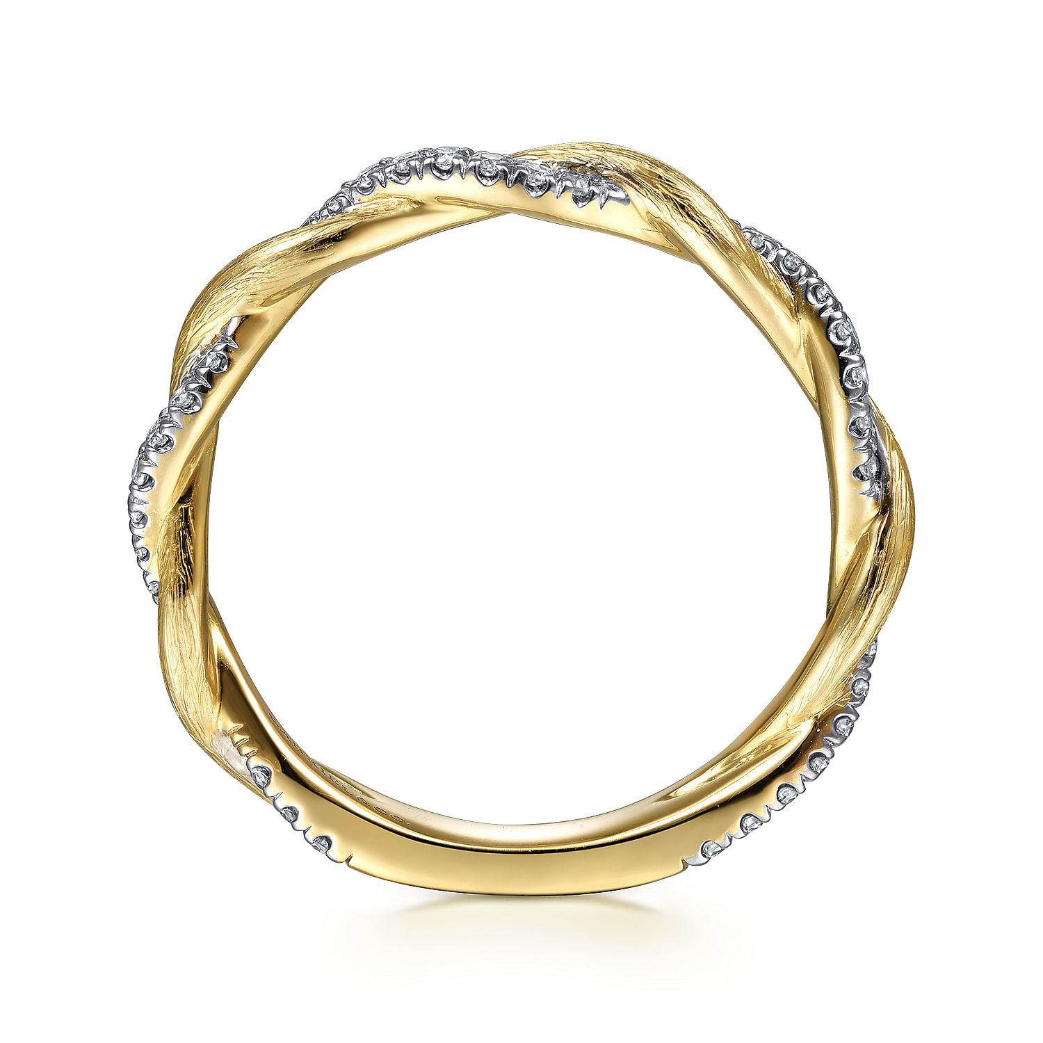 14k Yellow Gold Twisted Pave Diamond Stackable Ladies Ring angle 2 14k Yellow Gold Twisted Pave Diamond Stackable Ladies Ring angle 2