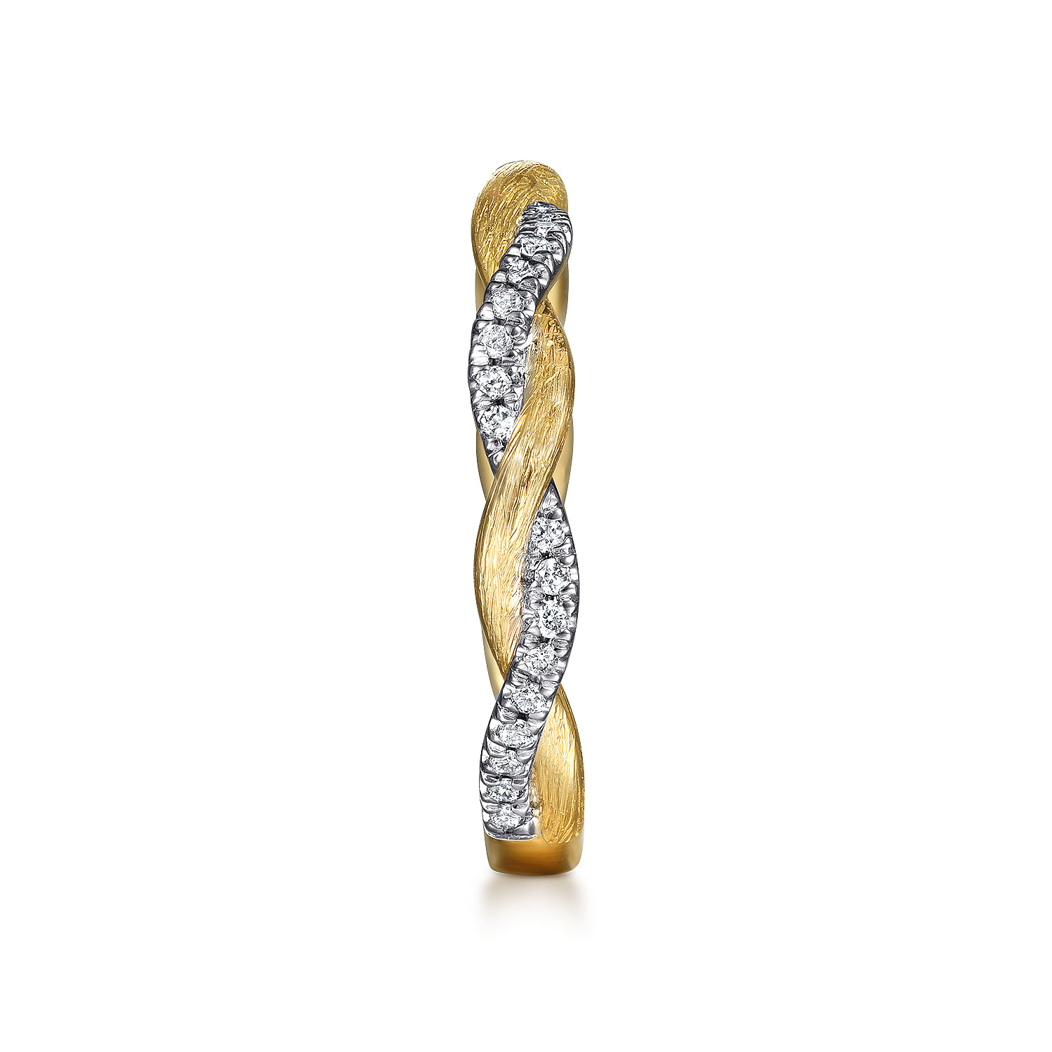 14k Yellow Gold Twisted Pave Diamond Stackable Ladies Ring angle 4 14k Yellow Gold Twisted Pave Diamond Stackable Ladies Ring angle 4