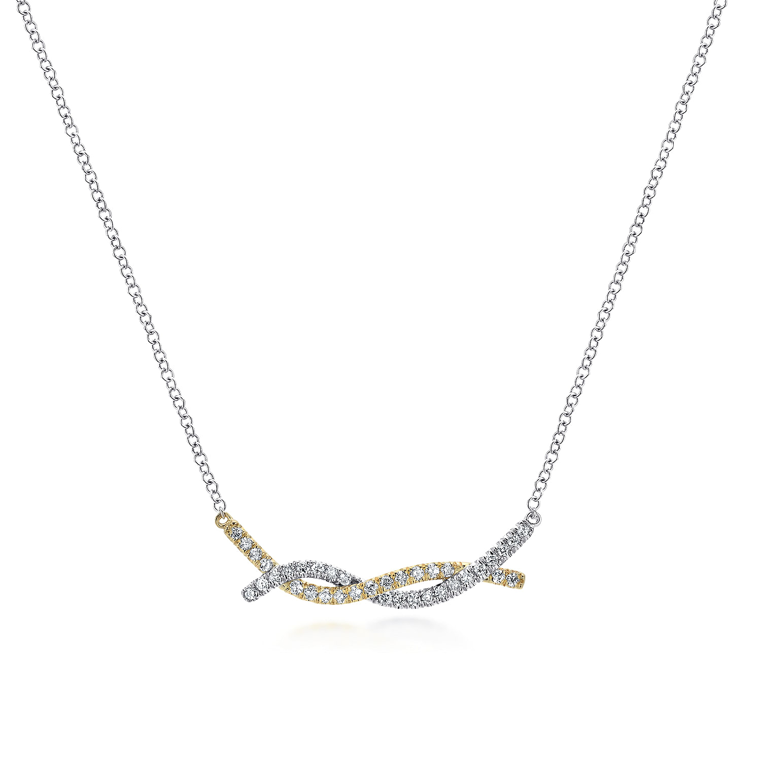 14k Yellow and White Gold Twisted Pave Diamond Bar 14k Yellow and White Gold Twisted Pave Diamond Bar