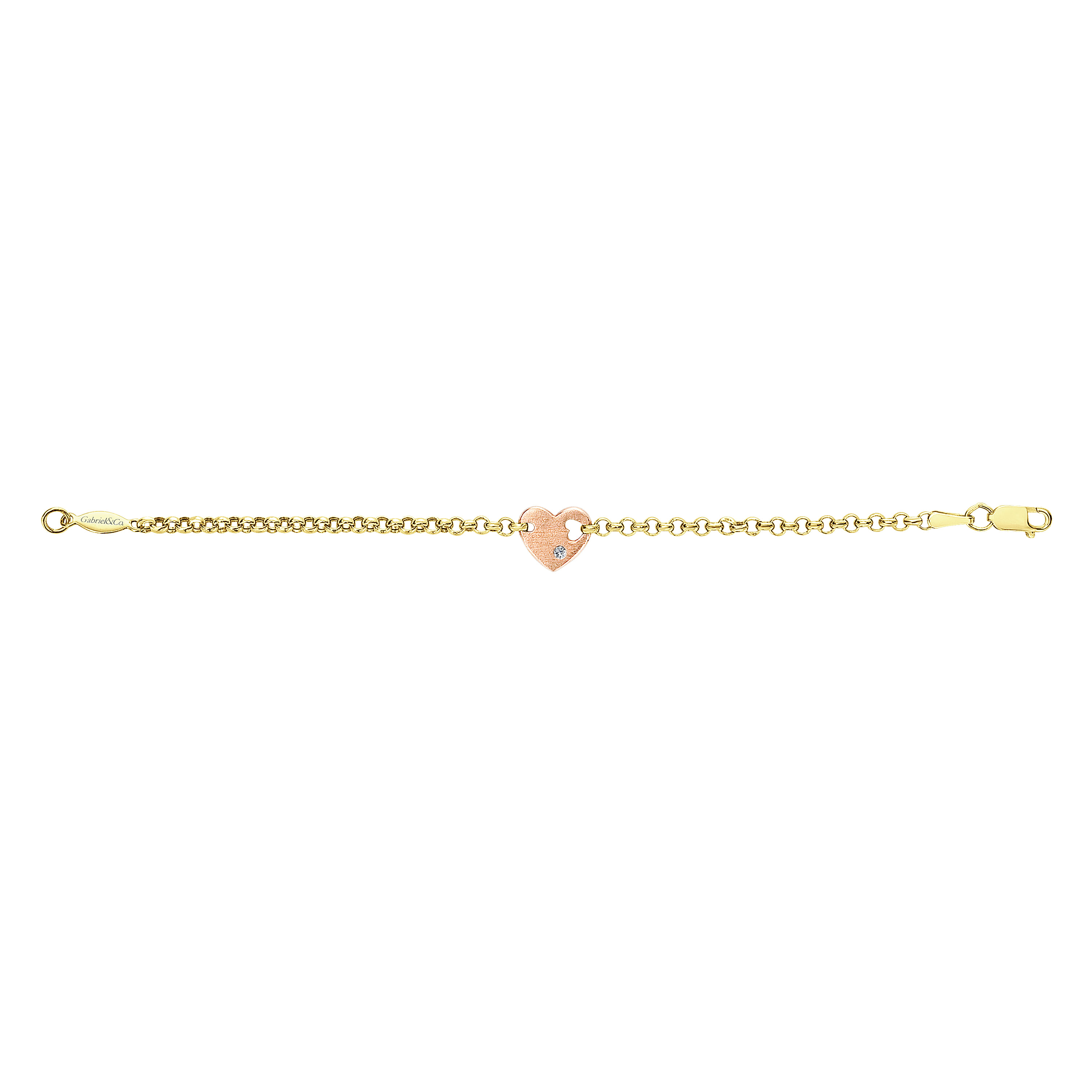 14k Yellow/pink Gold Diamond Heart Bracelet angle 3 14k Yellow/pink Gold Diamond Heart Bracelet angle 3
