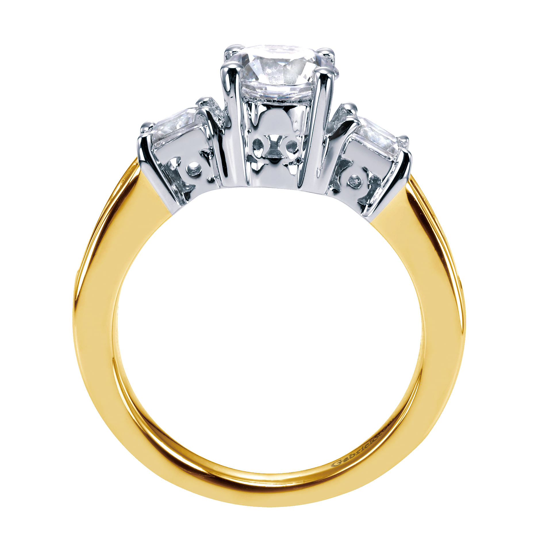 14k Yellow/white Gold Diamond 3 Stones Engagement Ring angle 2 14k Yellow/white Gold Diamond 3 Stones Engagement Ring angle 2