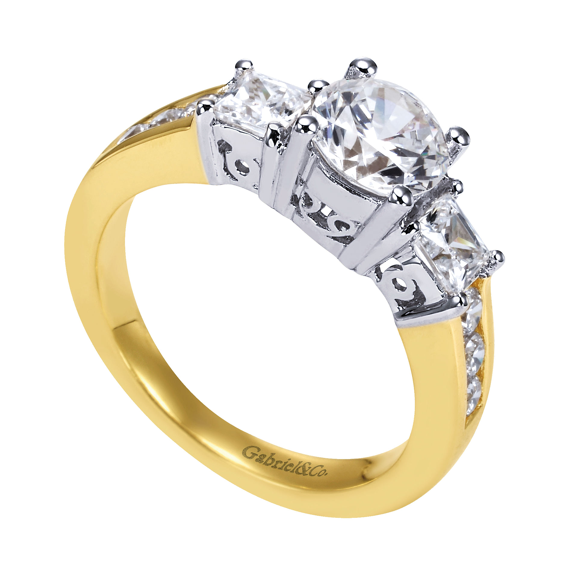 14k Yellow/white Gold Diamond 3 Stones Engagement Ring angle 3 14k Yellow/white Gold Diamond 3 Stones Engagement Ring angle 3