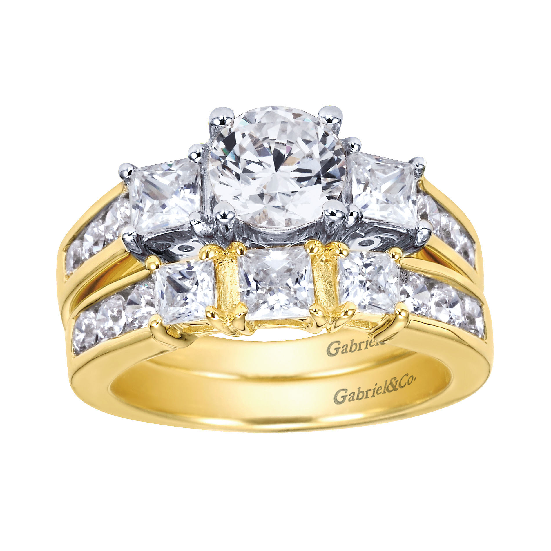 14k Yellow/white Gold Diamond 3 Stones Engagement Ring angle 4 14k Yellow/white Gold Diamond 3 Stones Engagement Ring angle 4