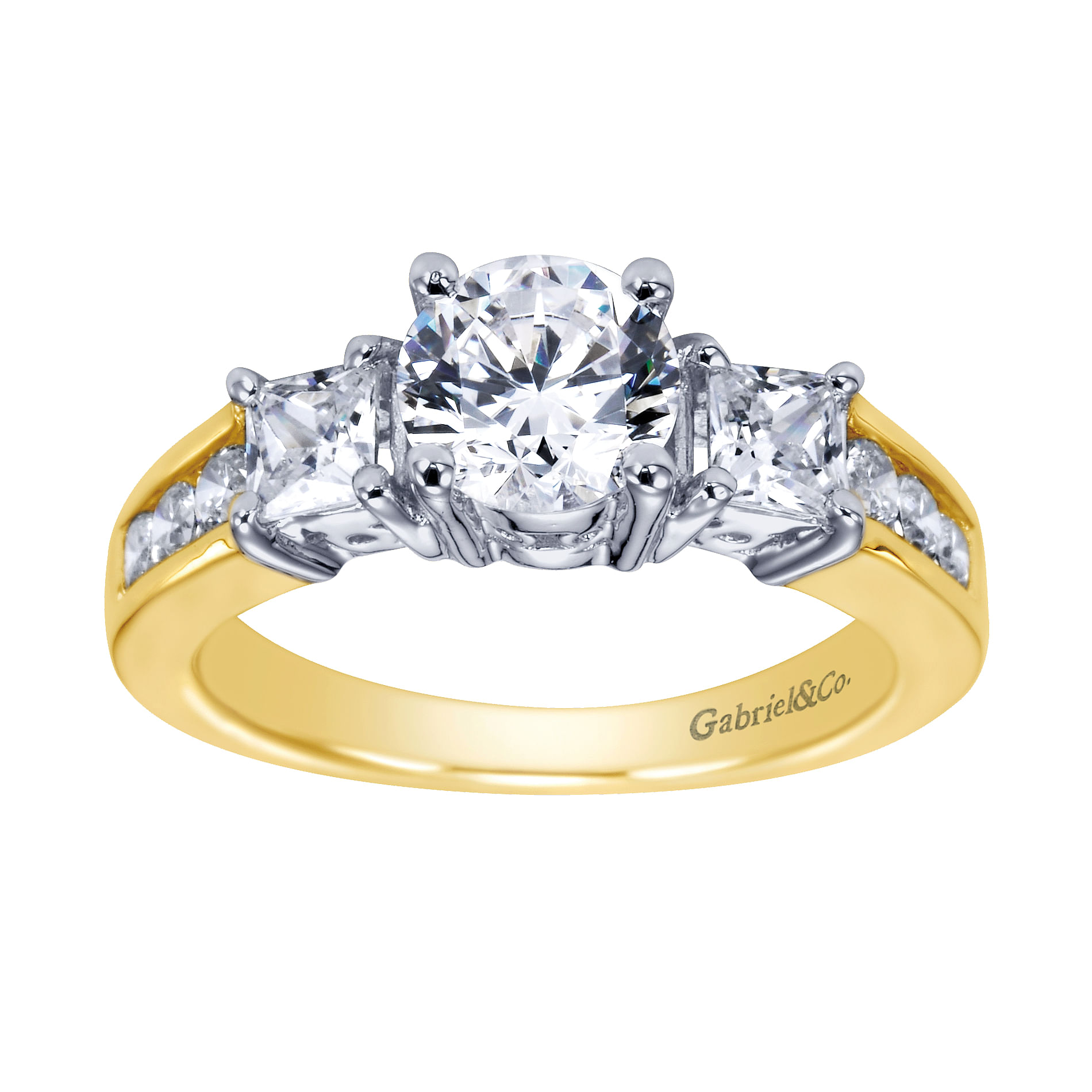 14k Yellow/white Gold Diamond 3 Stones Engagement Ring angle 5 14k Yellow/white Gold Diamond 3 Stones Engagement Ring angle 5