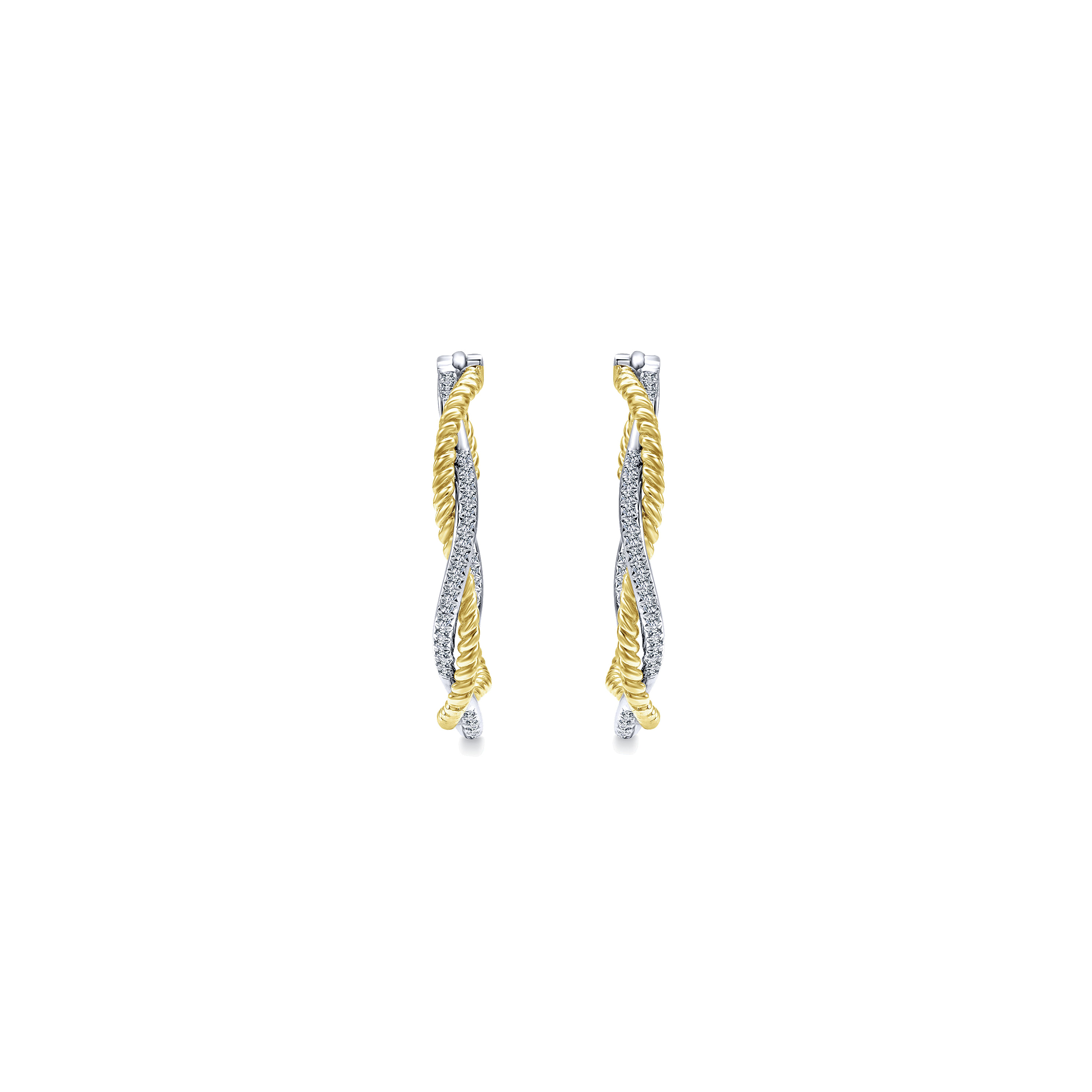 14k Yellow/white Gold Diamond Classic Hoop Earrings angle 3 14k Yellow/white Gold Diamond Classic Hoop Earrings angle 3
