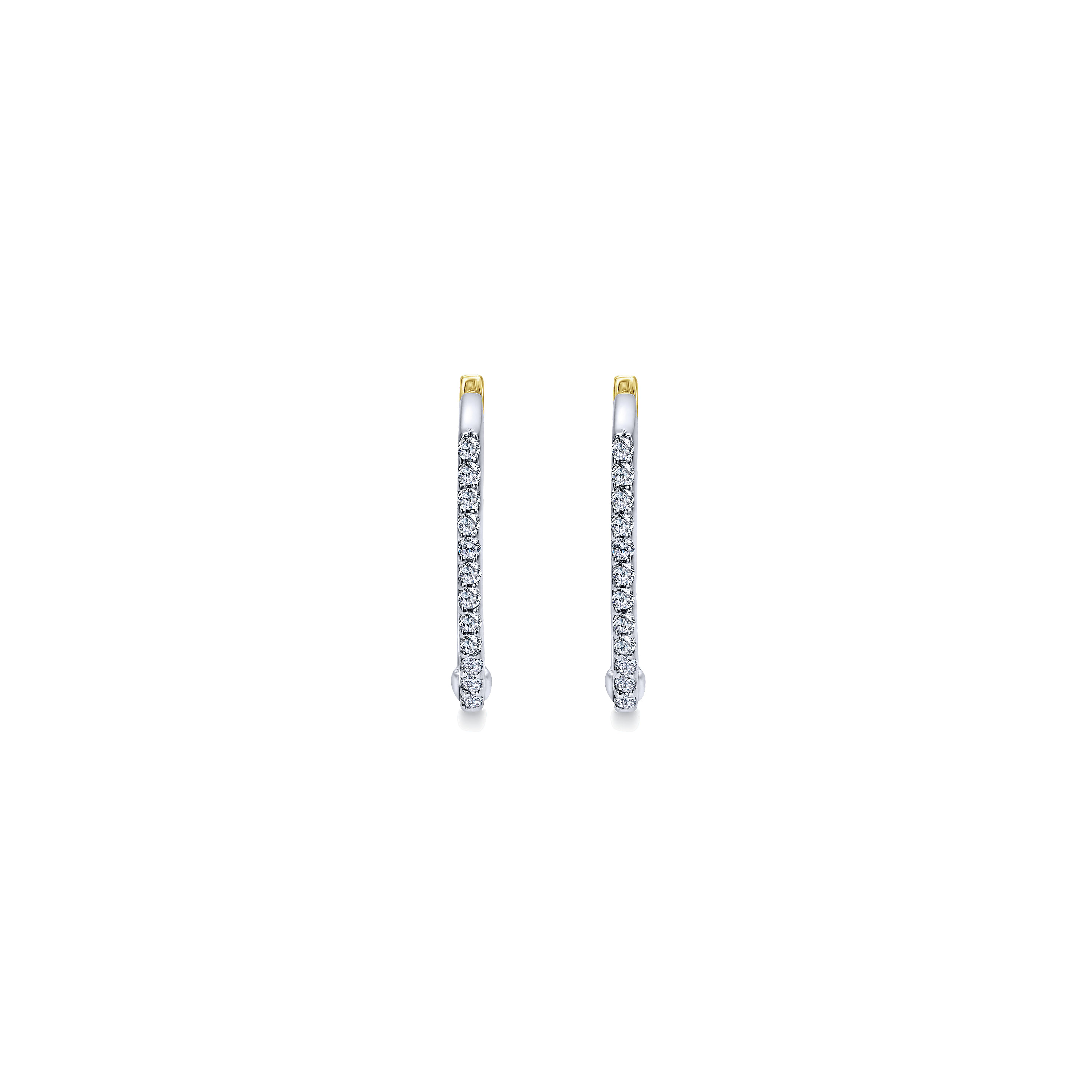 14k Yellow/white Gold Diamond Classic Hoop Earrings angle 3 14k Yellow/white Gold Diamond Classic Hoop Earrings angle 3
