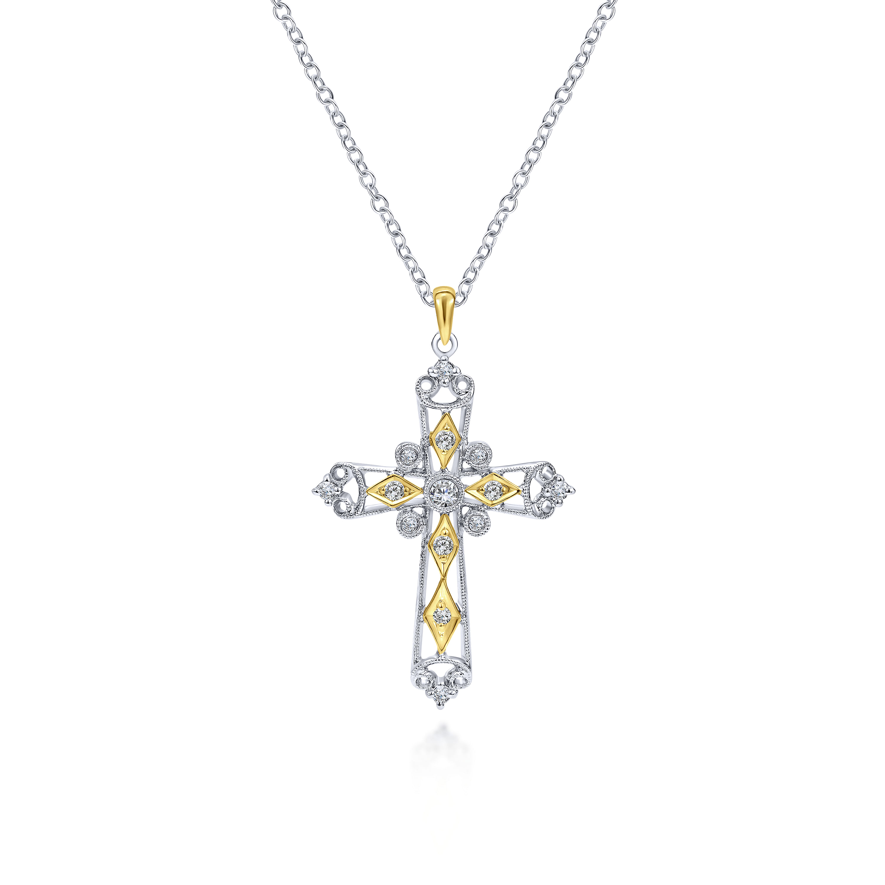 14k Yellow/white Gold Diamond Cross Cross Pendant angle 3 14k Yellow/white Gold Diamond Cross Cross Pendant angle 3