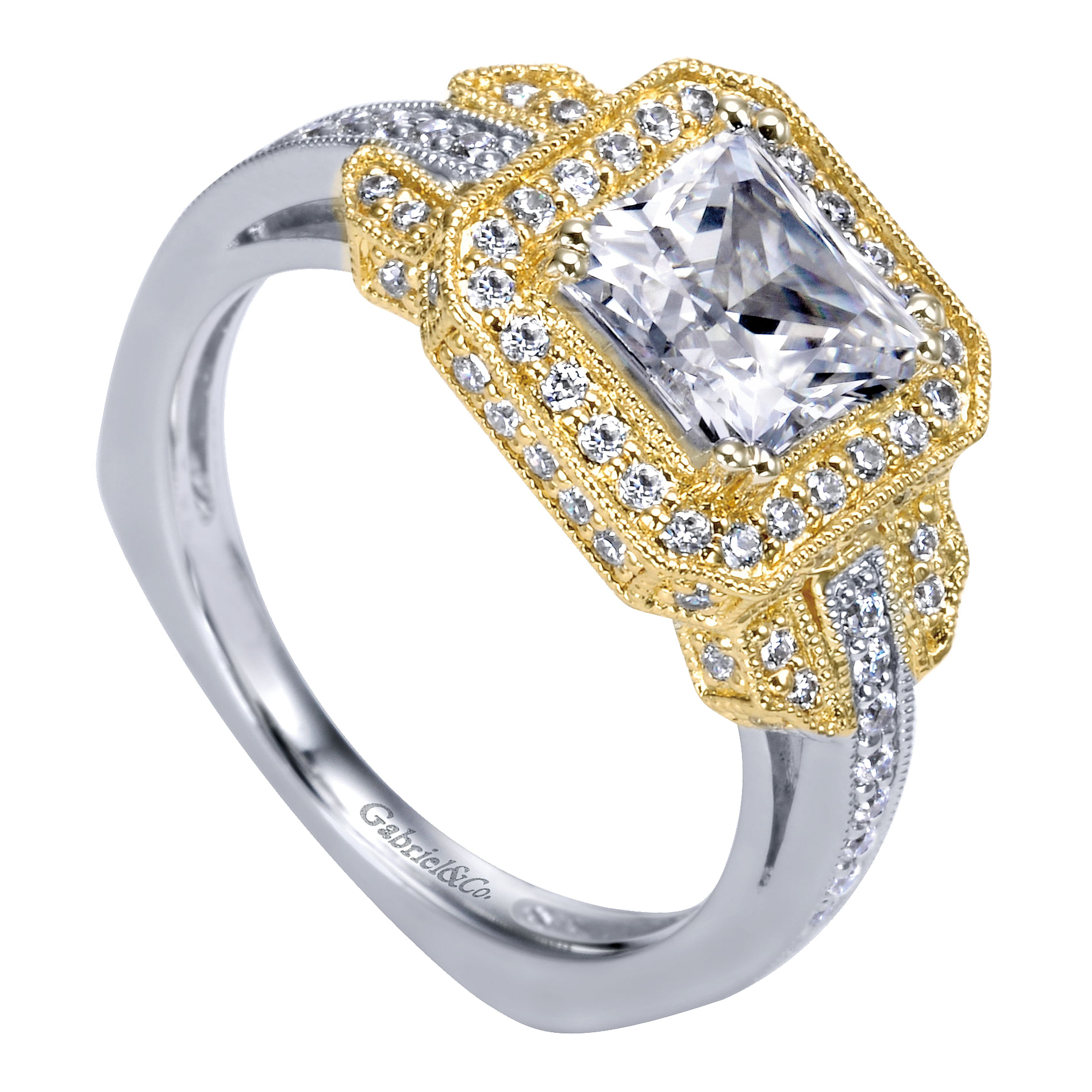 14k Yellow/white Gold Diamond Halo Engagement Ring angle 3 14k Yellow/white Gold Diamond Halo Engagement Ring angle 3