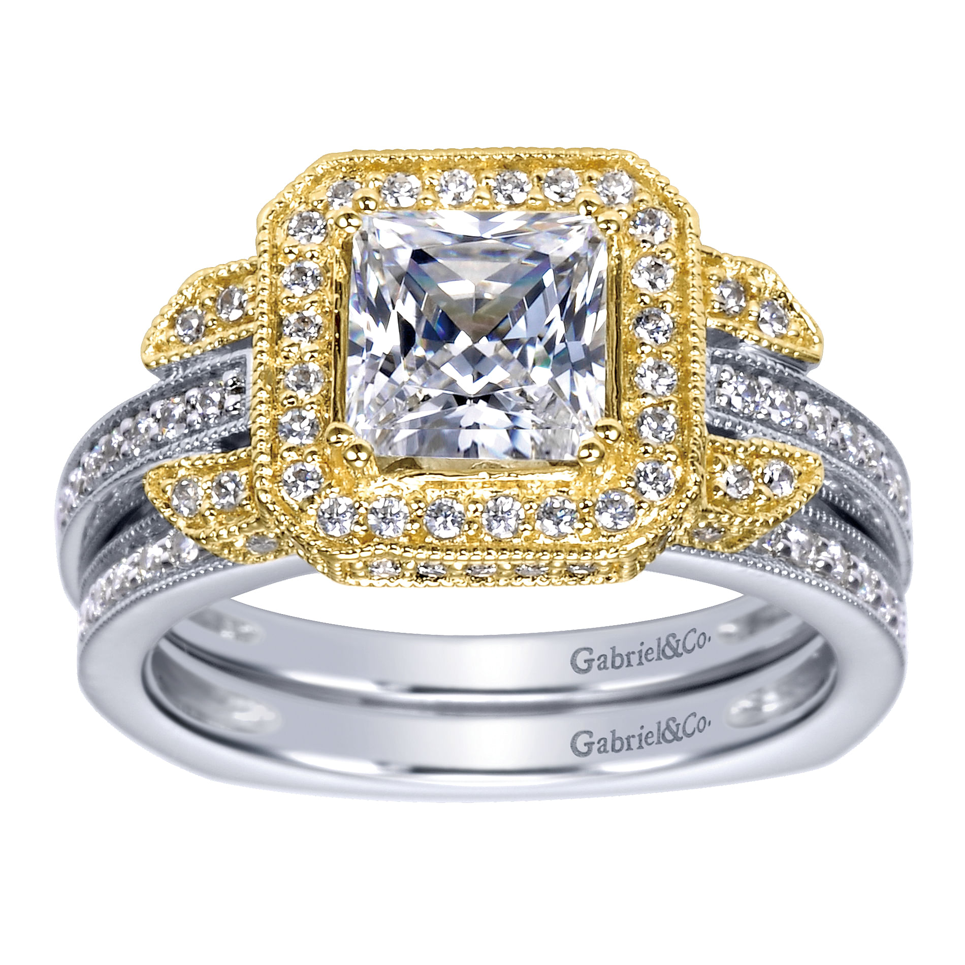 14k Yellow/white Gold Diamond Halo Engagement Ring angle 4 14k Yellow/white Gold Diamond Halo Engagement Ring angle 4