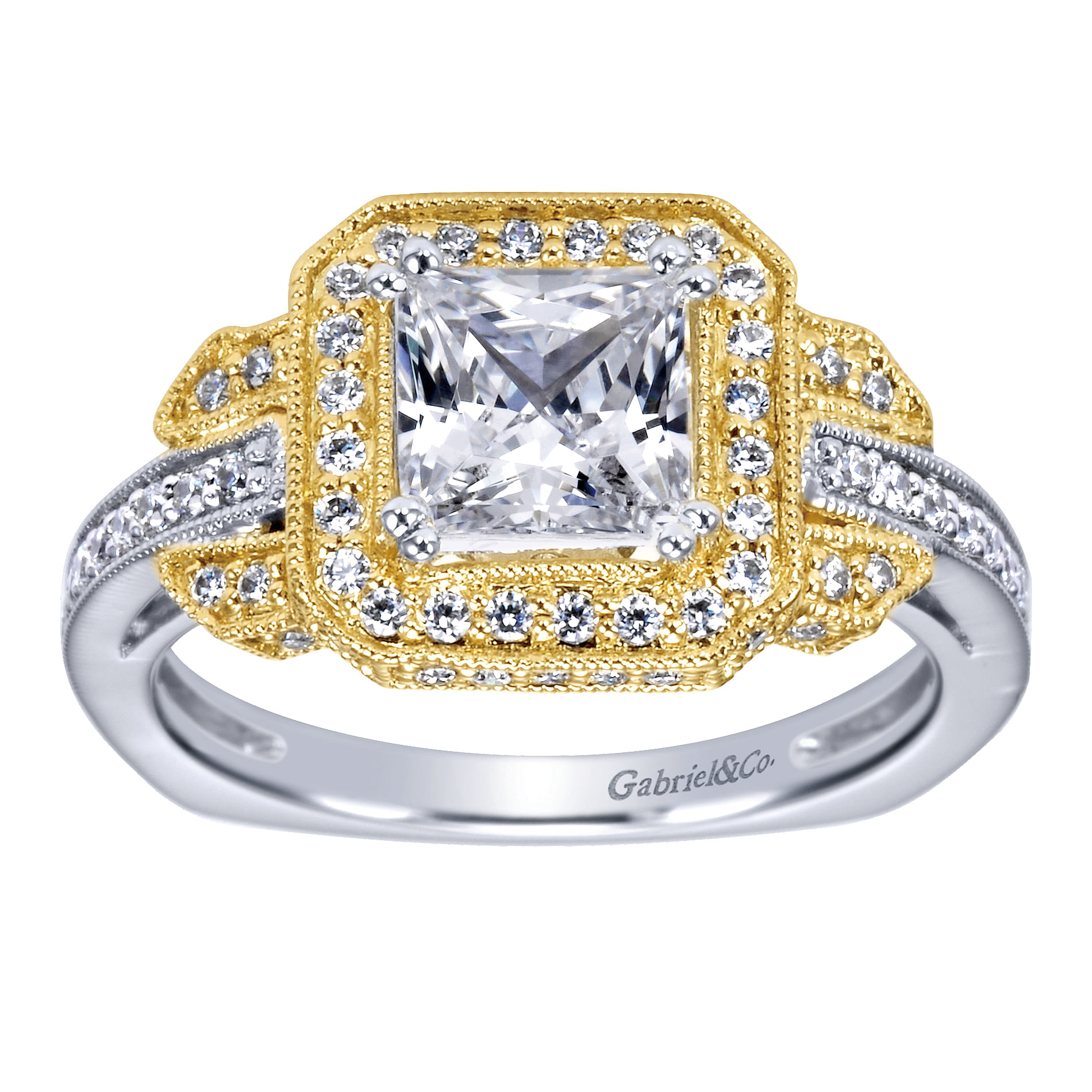 14k Yellow/white Gold Diamond Halo Engagement Ring angle 5 14k Yellow/white Gold Diamond Halo Engagement Ring angle 5