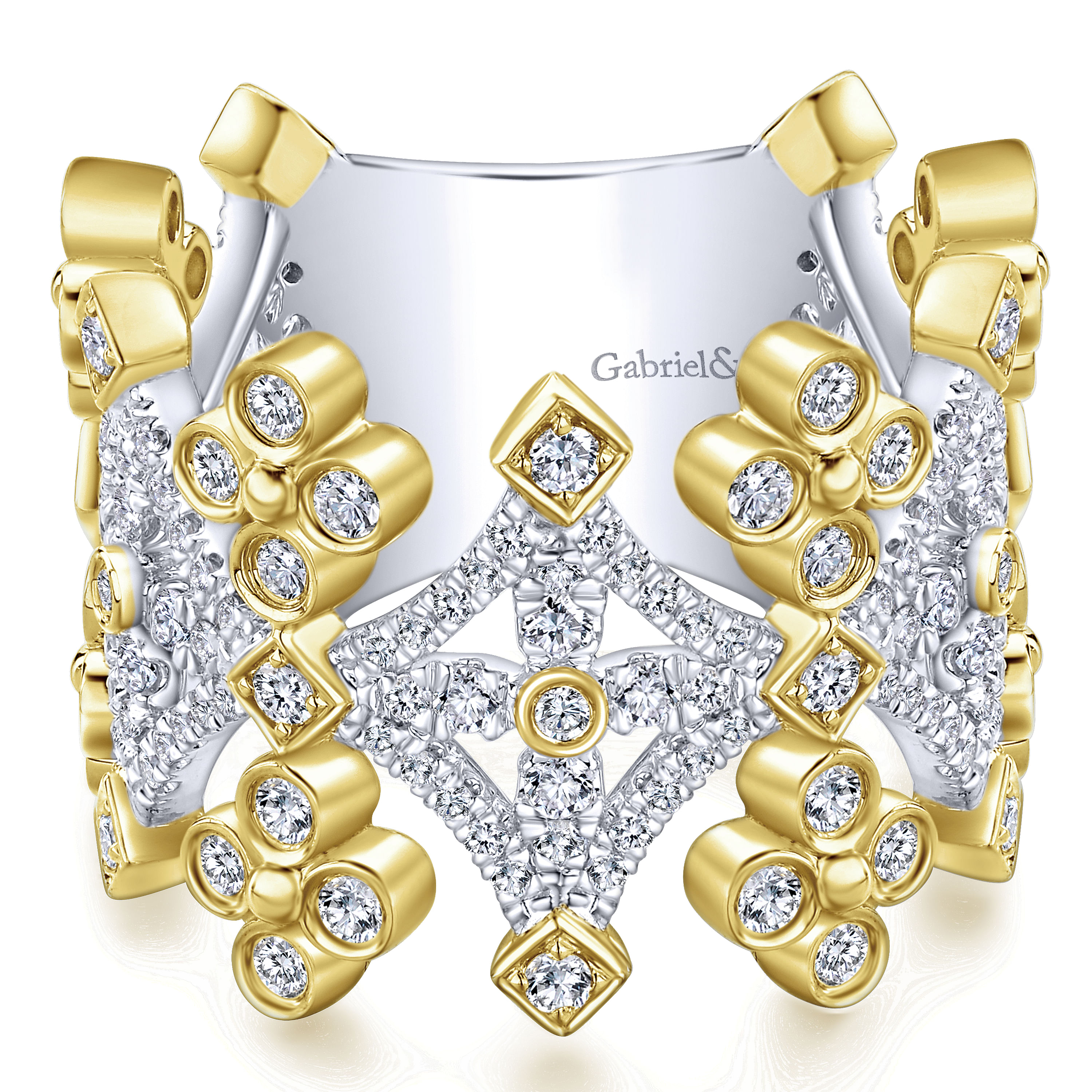 14k Yellow/white Gold Diamond Wide Band 14k Yellow/white Gold Diamond Wide Band