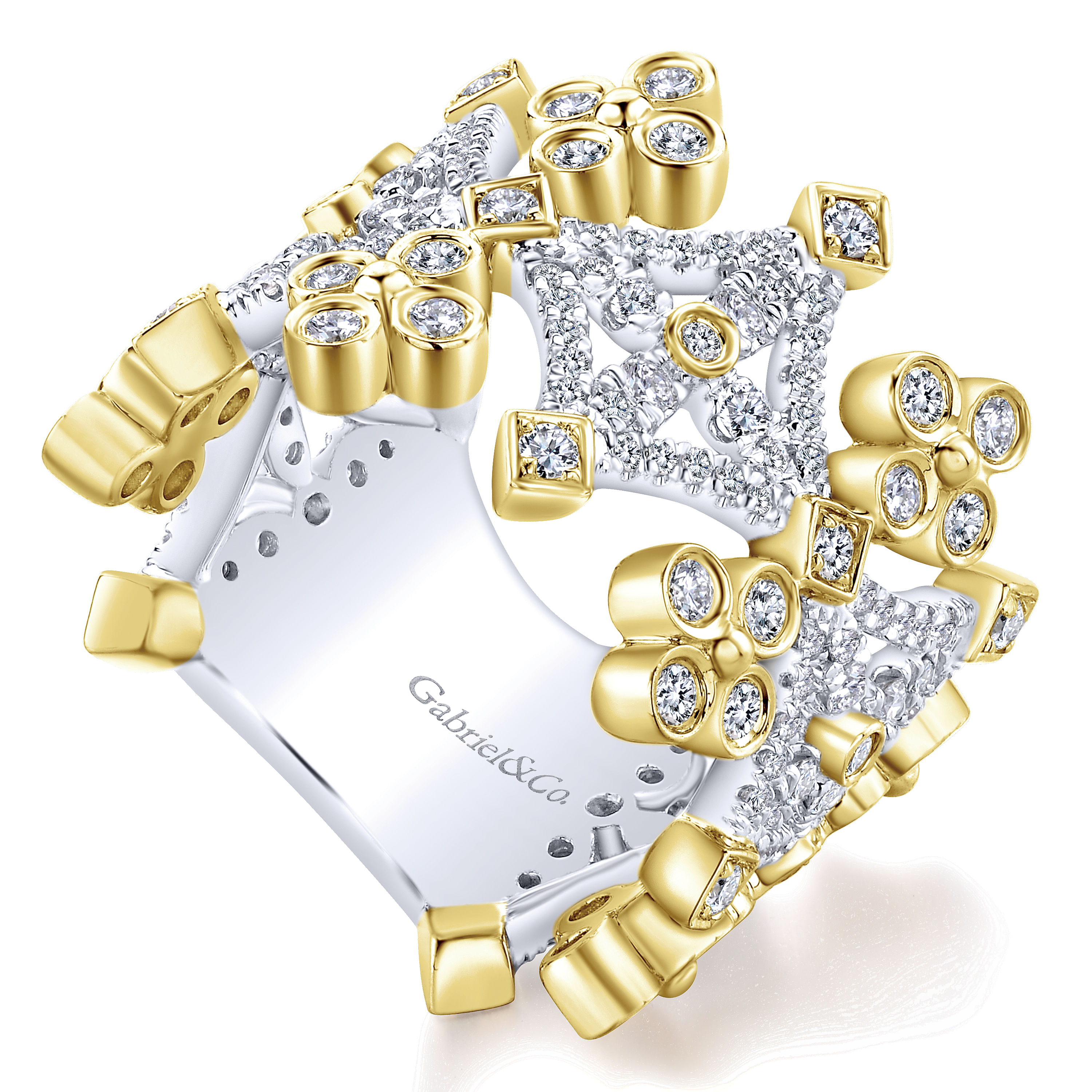 14k Yellow/white Gold Diamond Wide Band Ladies 14k Yellow/white Gold Diamond Wide Band Ladies