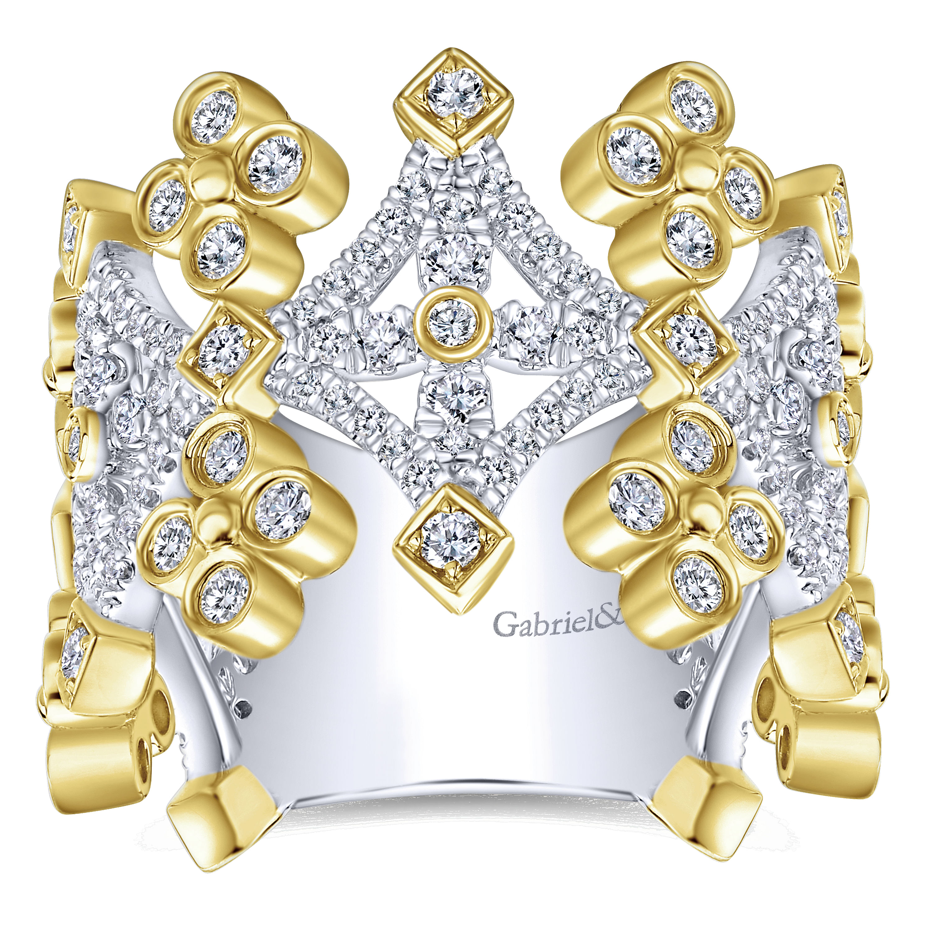 14k Yellow/white Gold Diamond Wide Band Ladies 14k Yellow/white Gold Diamond Wide Band Ladies
