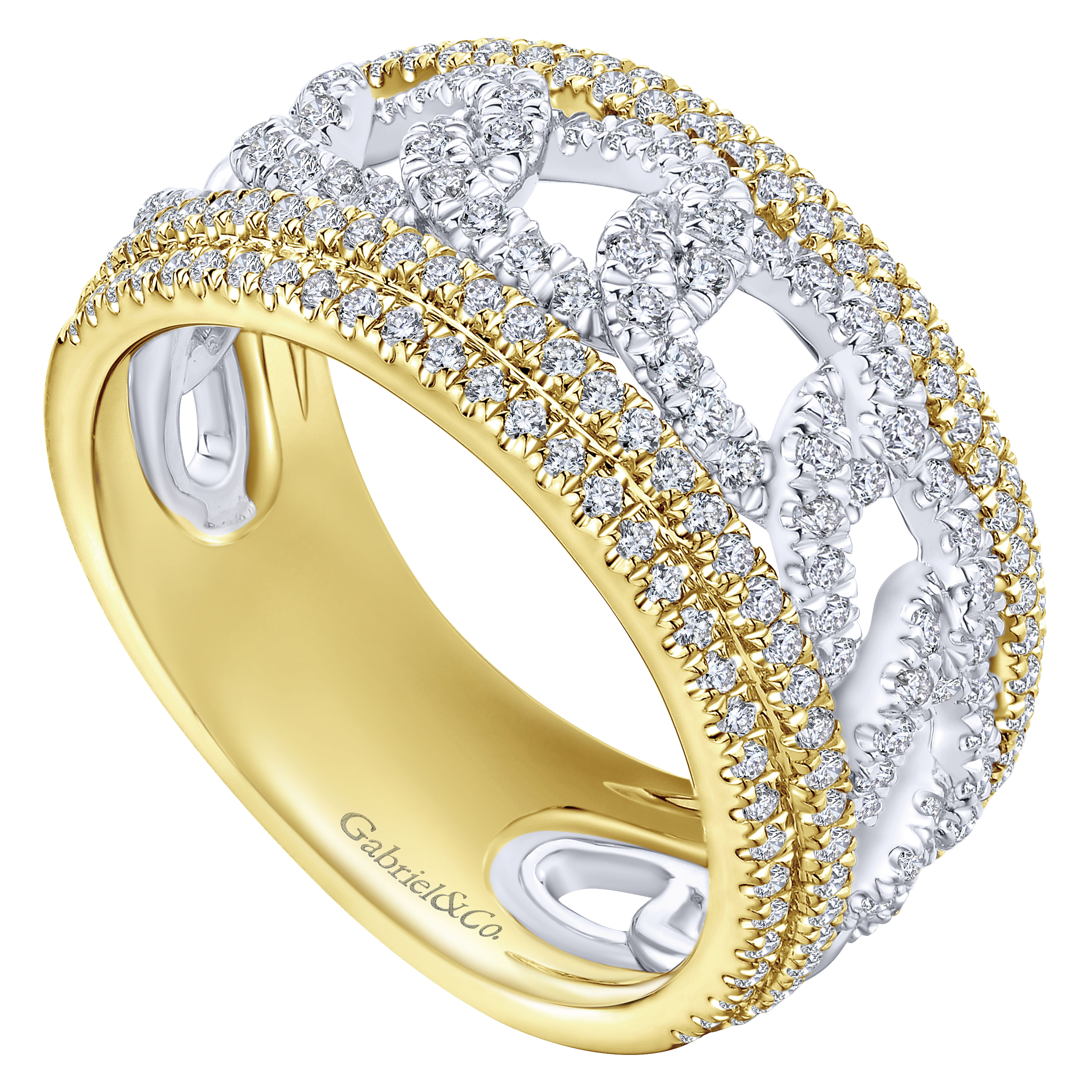 14k Yellow/white Gold Diamond Wide Band Ladies 14k Yellow/white Gold Diamond Wide Band Ladies