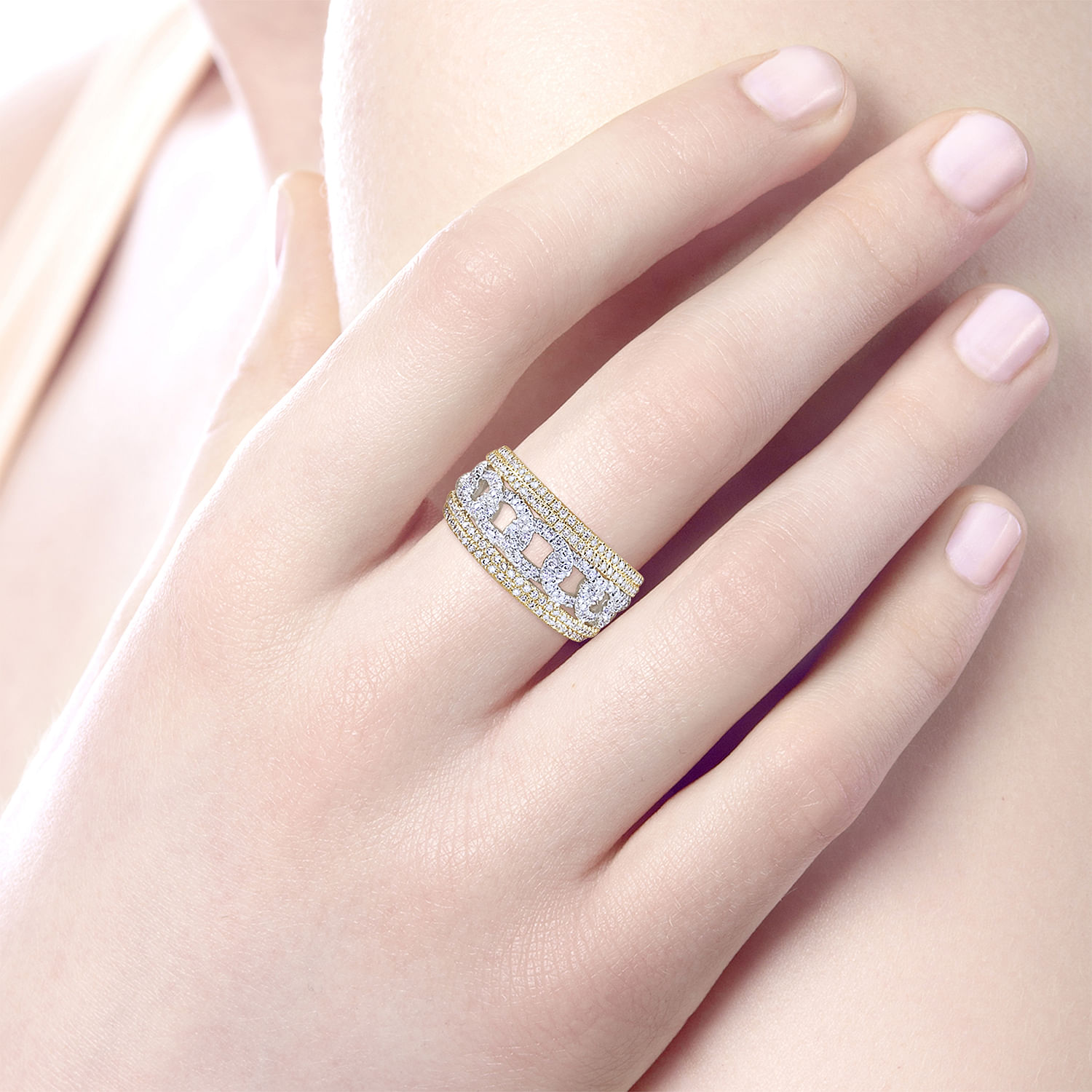14k Yellow/white Gold Diamond Wide Band Ladies 14k Yellow/white Gold Diamond Wide Band Ladies
