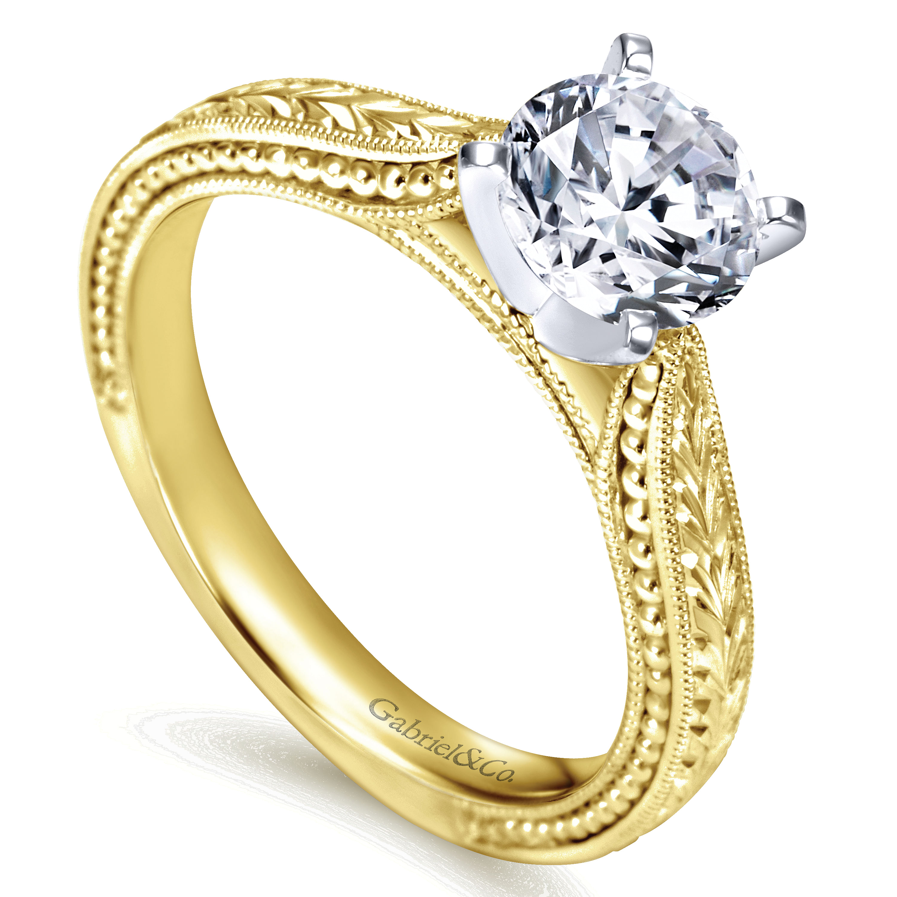 14k Yellow/white Gold Straight Engagement Ring angle 3 14k Yellow/white Gold Straight Engagement Ring angle 3