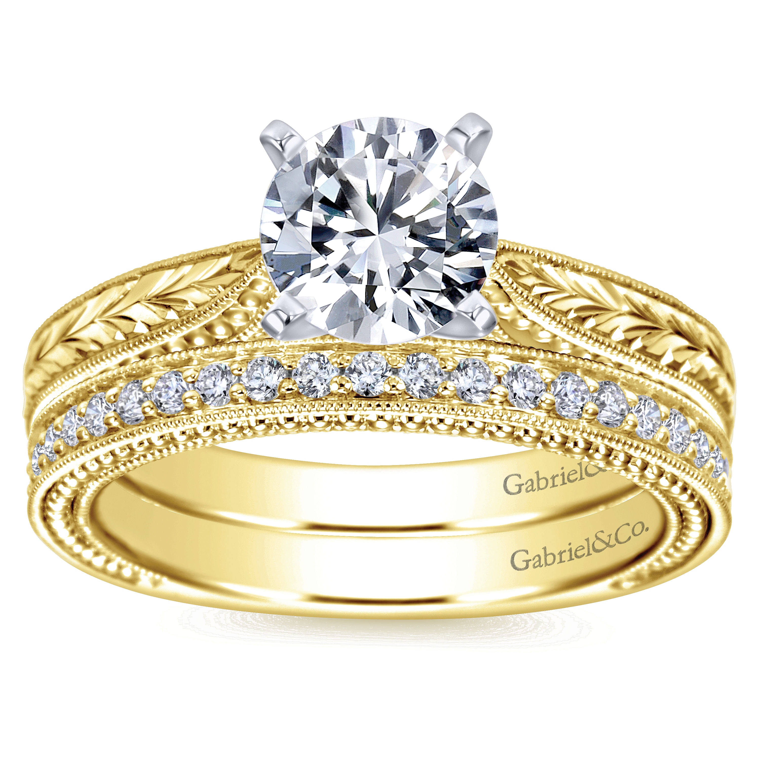 14k Yellow/white Gold Straight Engagement Ring angle 4 14k Yellow/white Gold Straight Engagement Ring angle 4