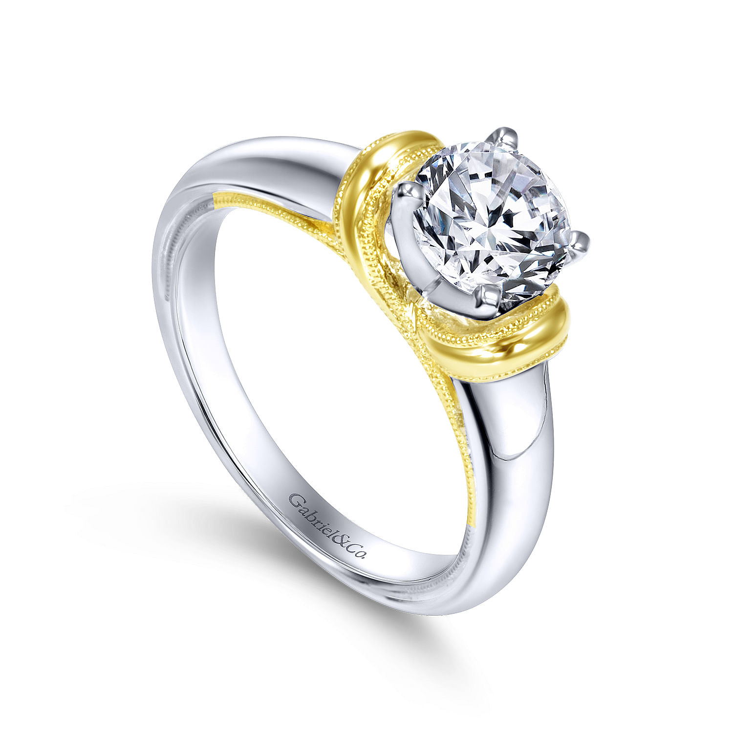 14k Yellow/white Gold Straight Engagement Ring angle 3 14k Yellow/white Gold Straight Engagement Ring angle 3