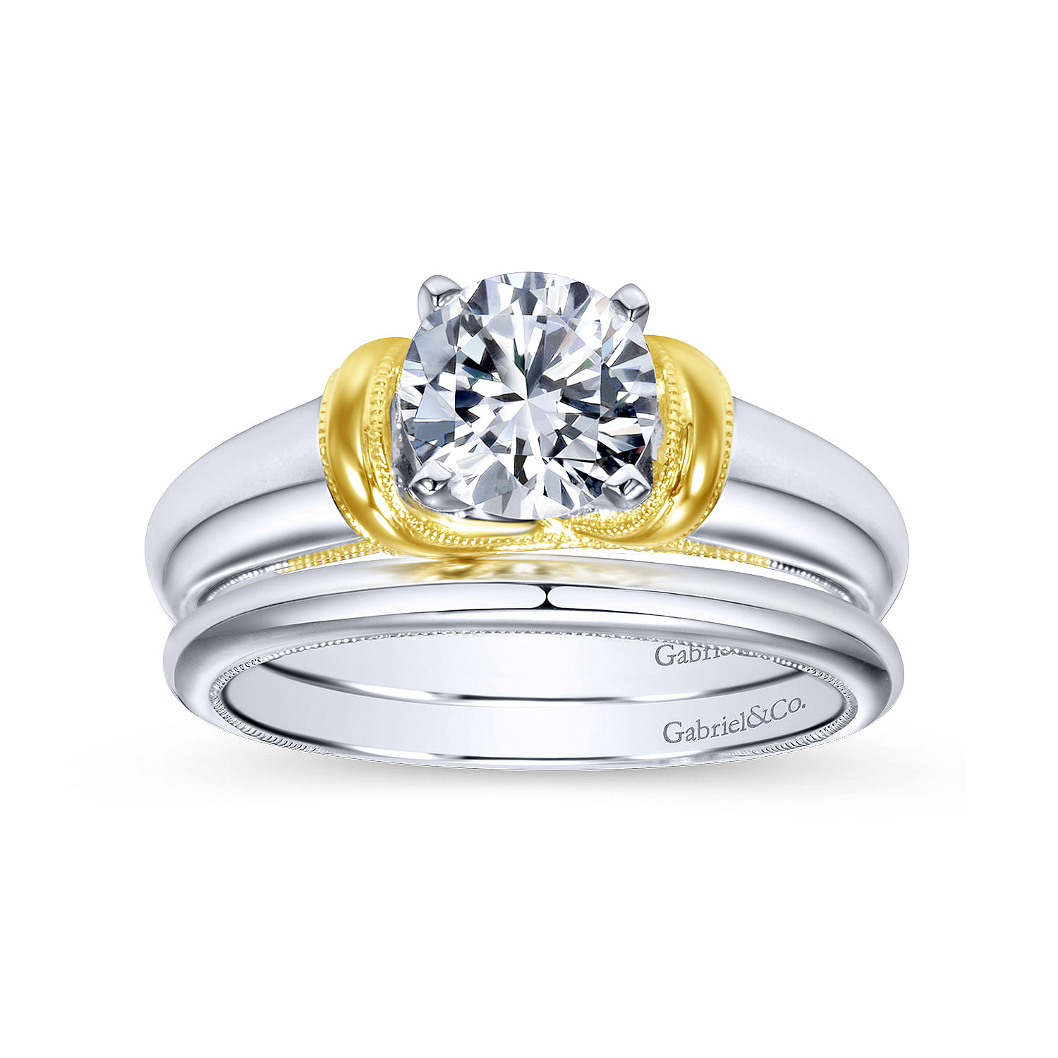 14k Yellow/white Gold Straight Engagement Ring angle 4 14k Yellow/white Gold Straight Engagement Ring angle 4