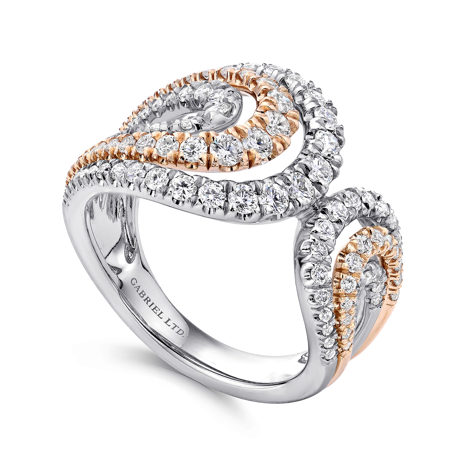 18k Layered White and Pink Gold Diamond Wide Band Ladies 18k Layered White and Pink Gold Diamond Wide Band Ladies