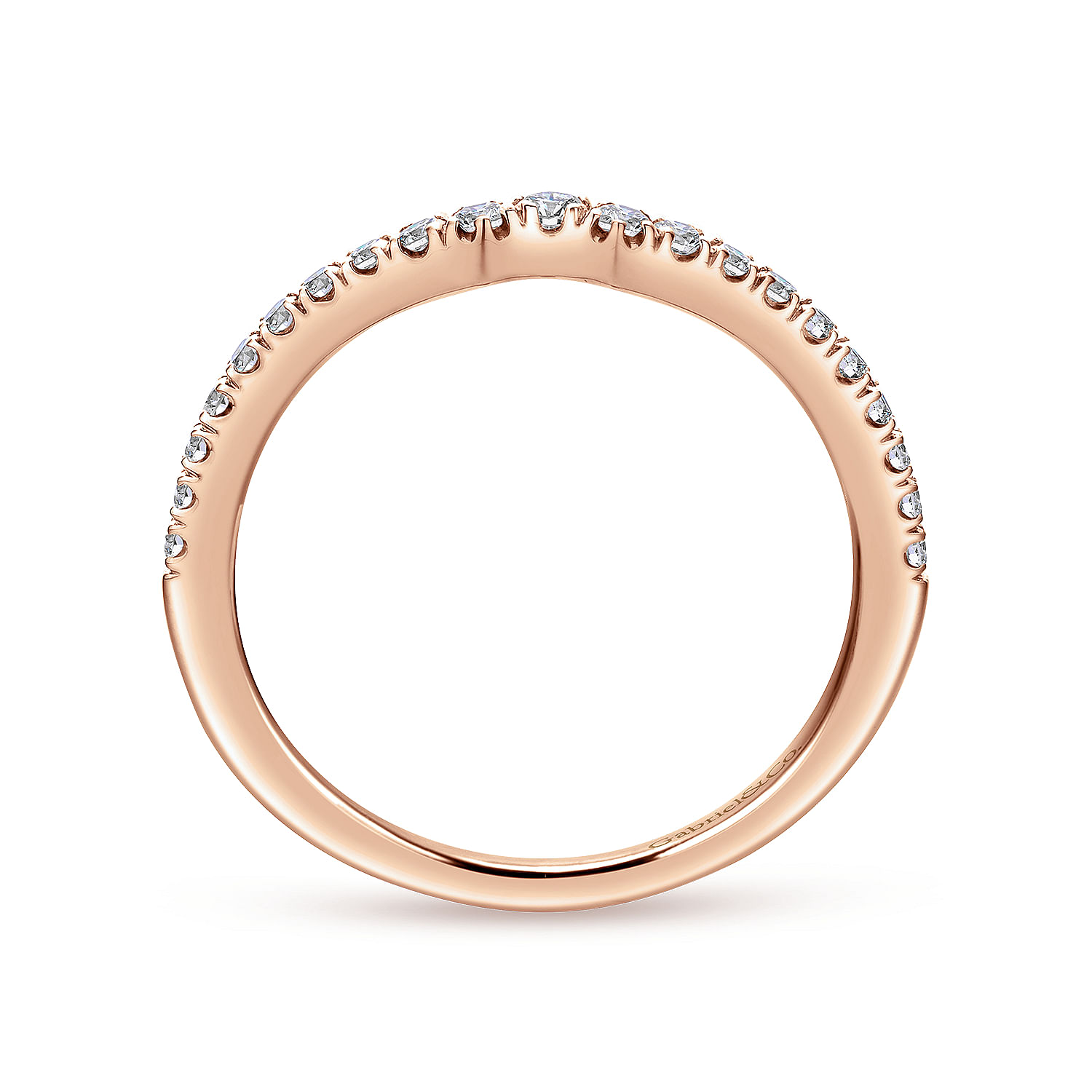 18k Pink Gold Diamond Curved Wedding Band angle 2 18k Pink Gold Diamond Curved Wedding Band angle 2