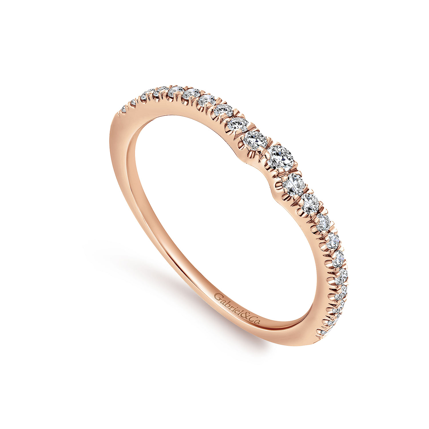 18k Pink Gold Diamond Curved Wedding Band angle 3 18k Pink Gold Diamond Curved Wedding Band angle 3
