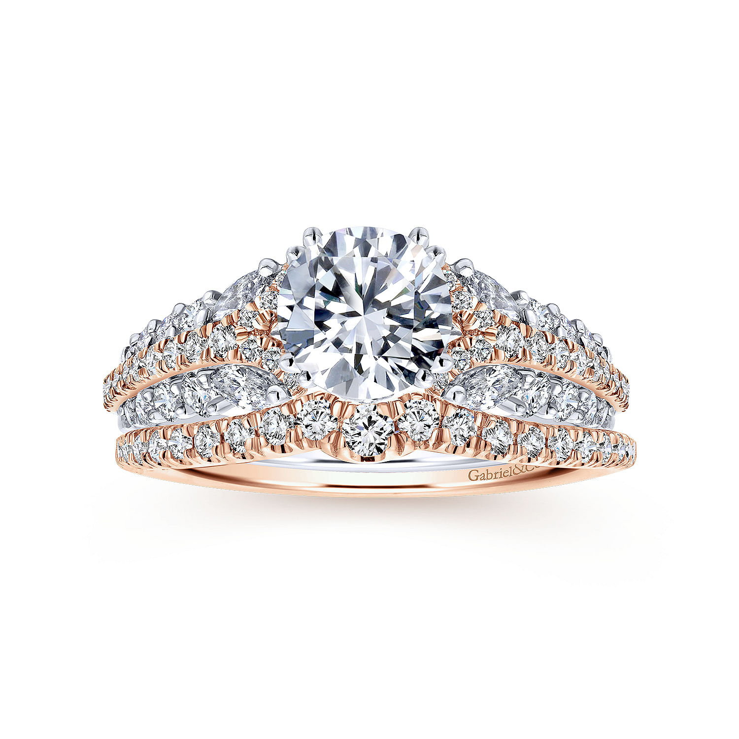 18k Pink Gold Diamond Curved Wedding Band angle 4 18k Pink Gold Diamond Curved Wedding Band angle 4