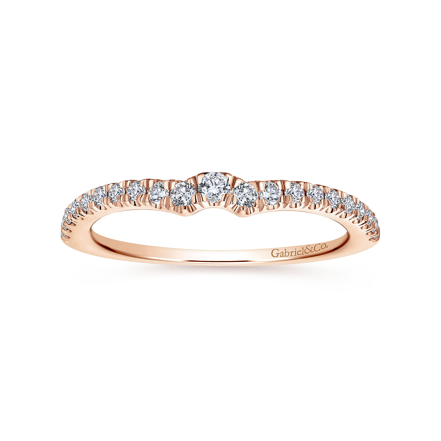 18k Pink Gold Diamond Curved Wedding Band angle 5 18k Pink Gold Diamond Curved Wedding Band angle 5