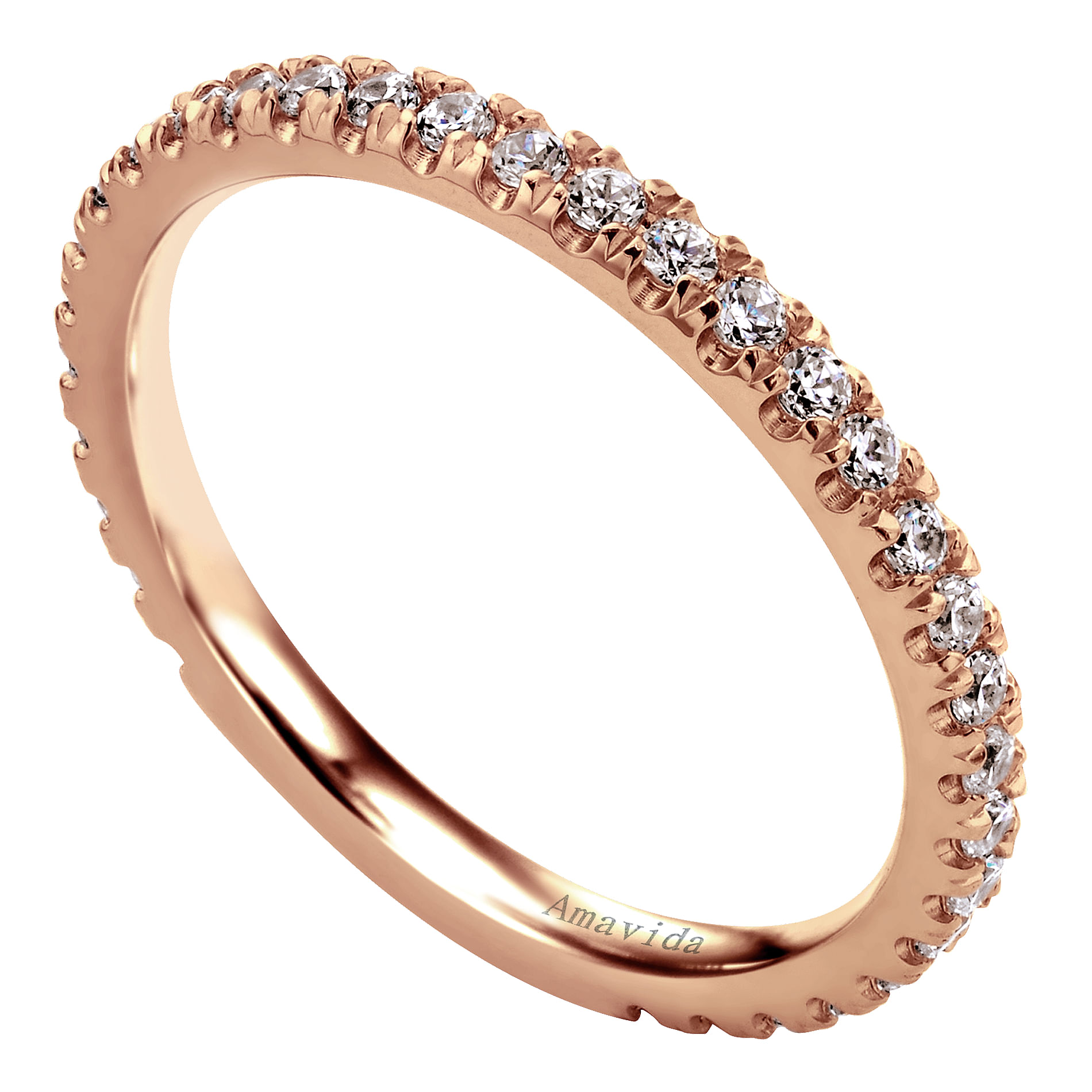 18k Pink Gold Diamond Wedding Band angle 3 18k Pink Gold Diamond Wedding Band angle 3