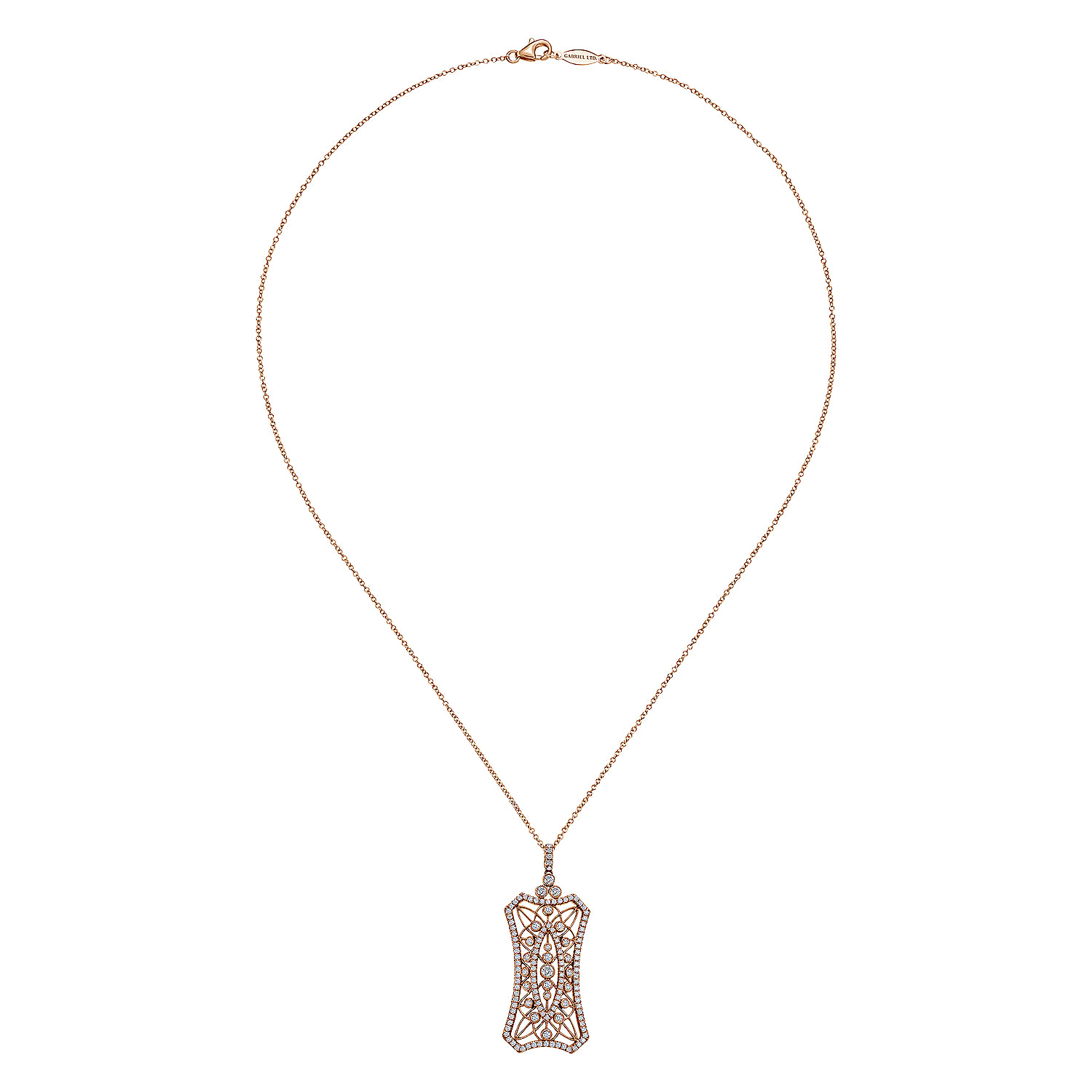 18k Pink Gold Intricate Pave Diamond Openwork Fashion Necklace angle 2 18k Pink Gold Intricate Pave Diamond Openwork Fashion Necklace angle 2
