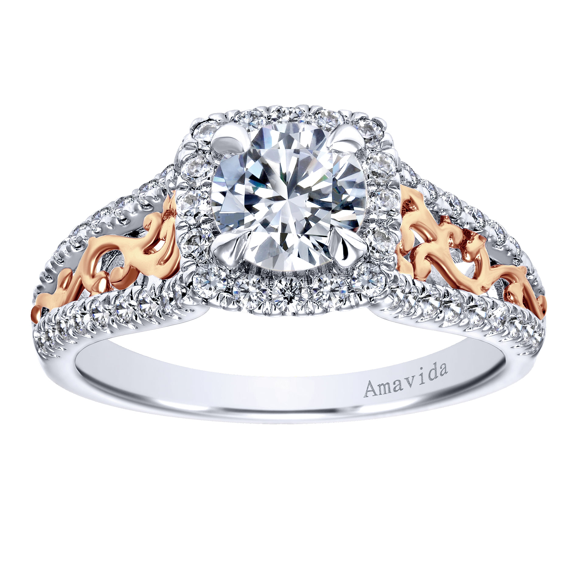 18k White And Rose Gold Round Halo Engagement Ring angle 5 18k White And Rose Gold Round Halo Engagement Ring angle 5